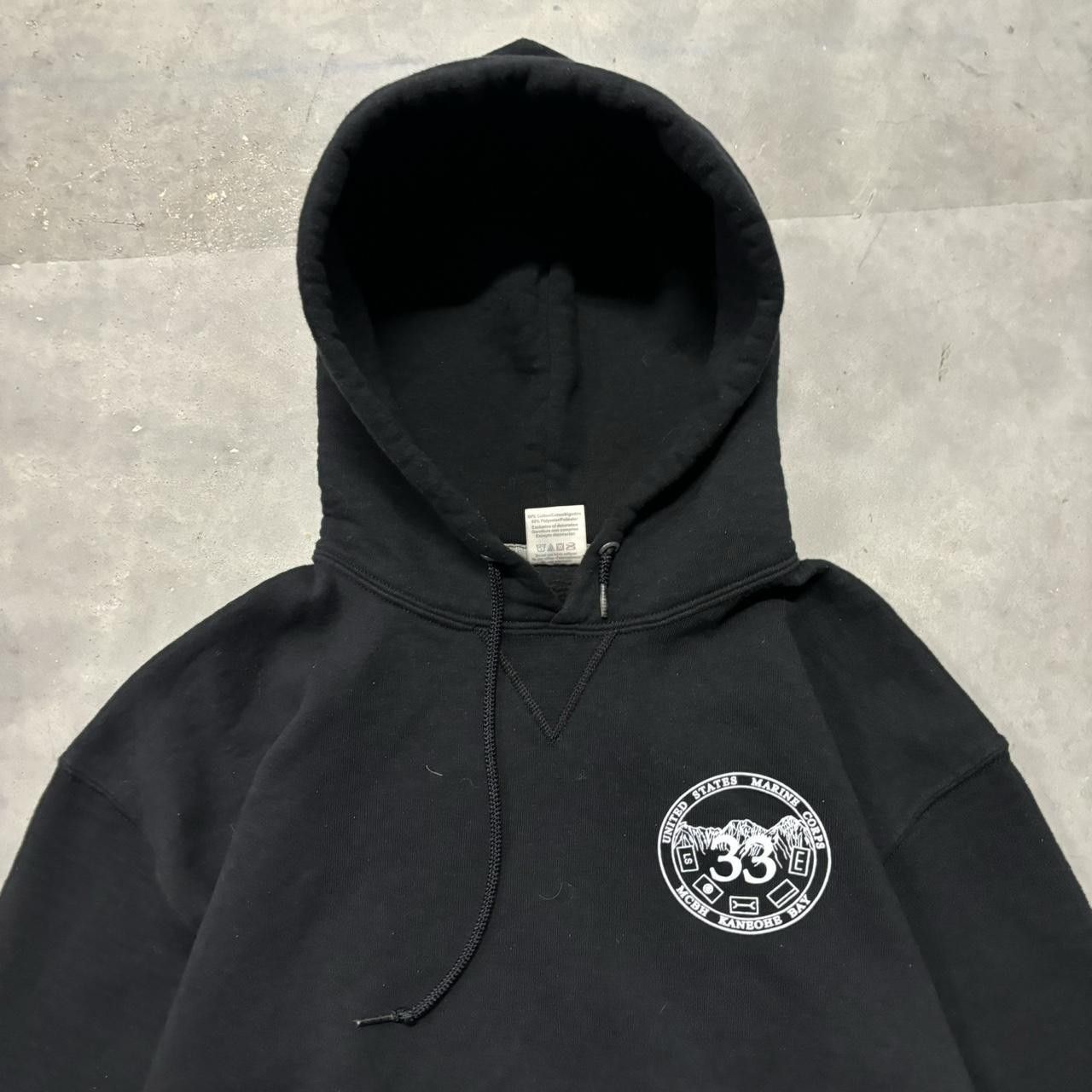 Russell Athletic × Vintage Crazy Vintage Y2K/2000s Black Russell U.S. Marine Corps Surf Hoodie! Size US XL / EU 56 / 4 - 3 Thumbnail