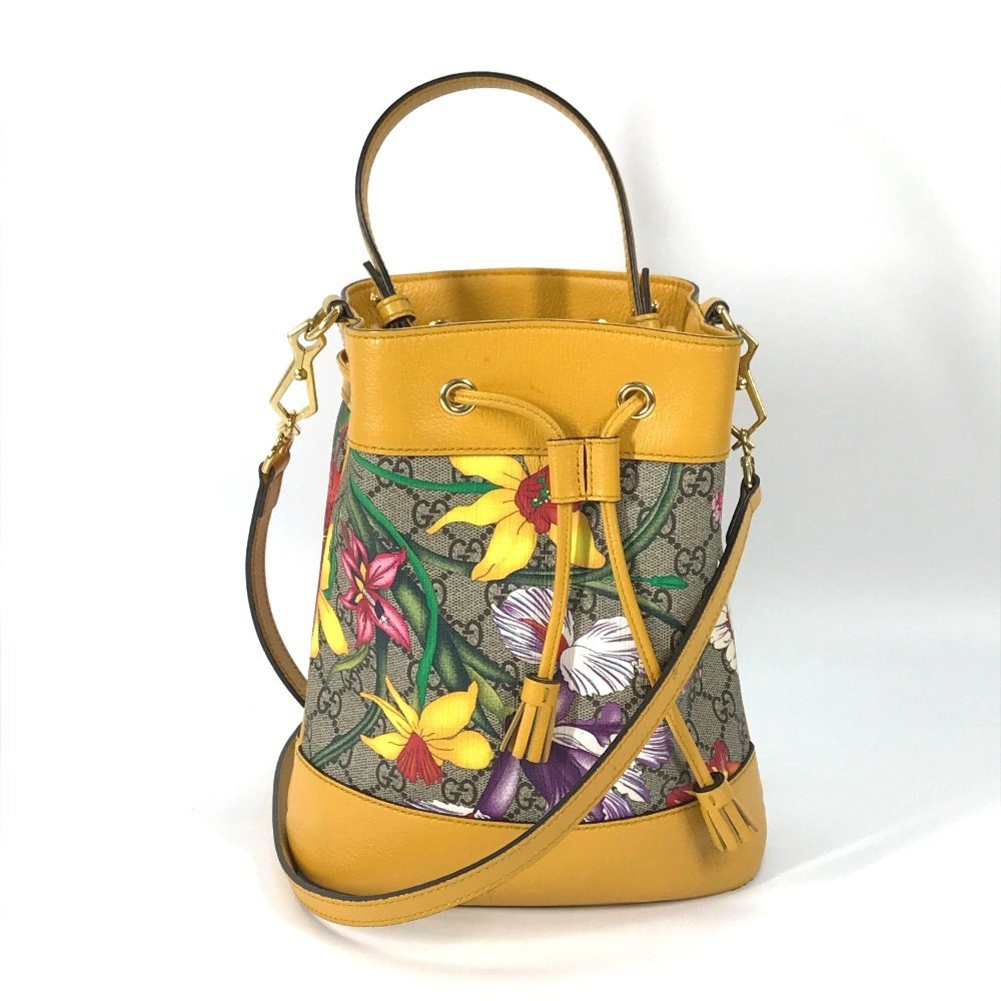 GUCCI GG Flora Flower Small Bucket 550621 2-Way Shoulder/Handbag Supreme Canvas Women's Beige