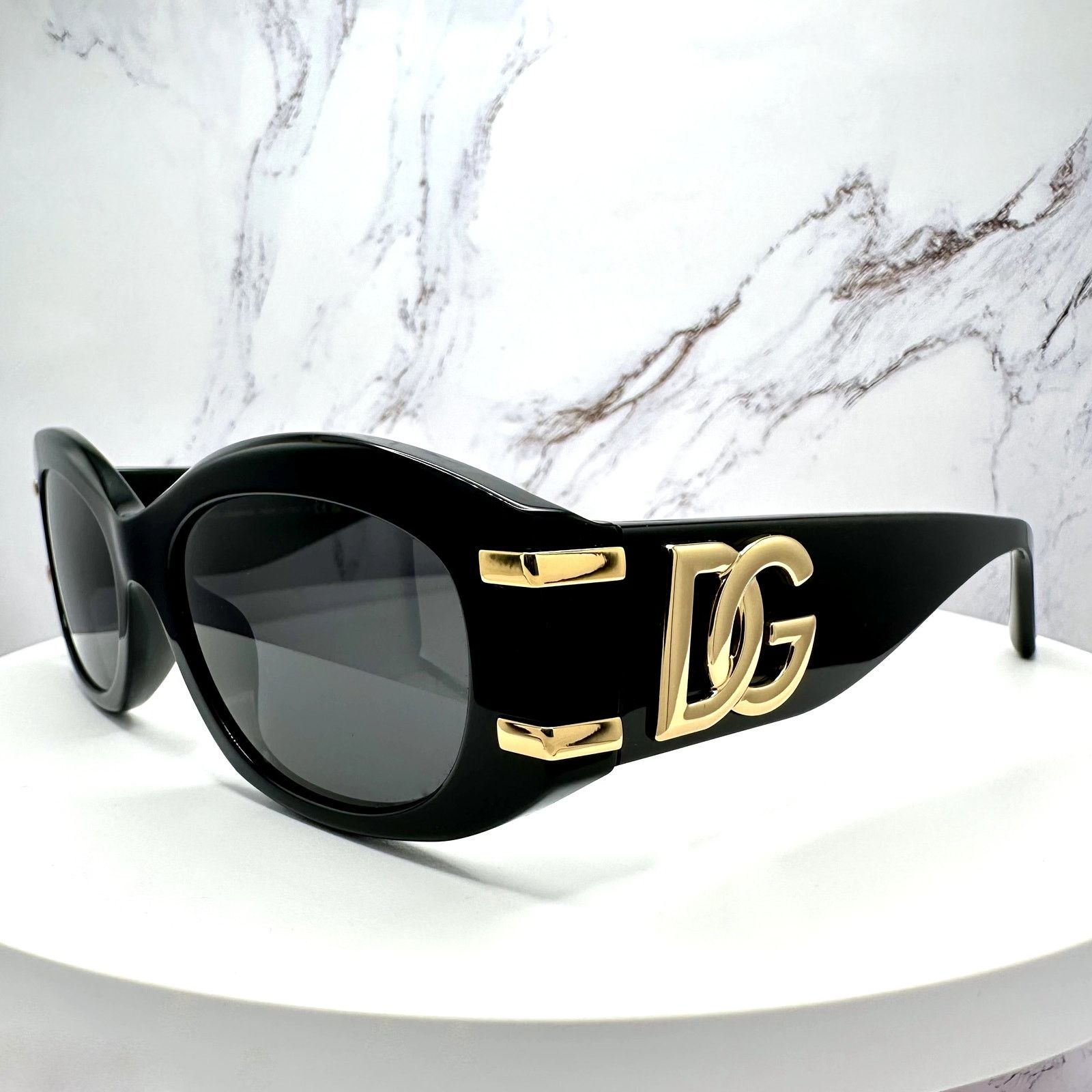 Dolce & Gabbana New Dolce & Gabbana Sunglasses Black Oval Acetate Gold Metal Size ONE SIZE - 3 Thumbnail