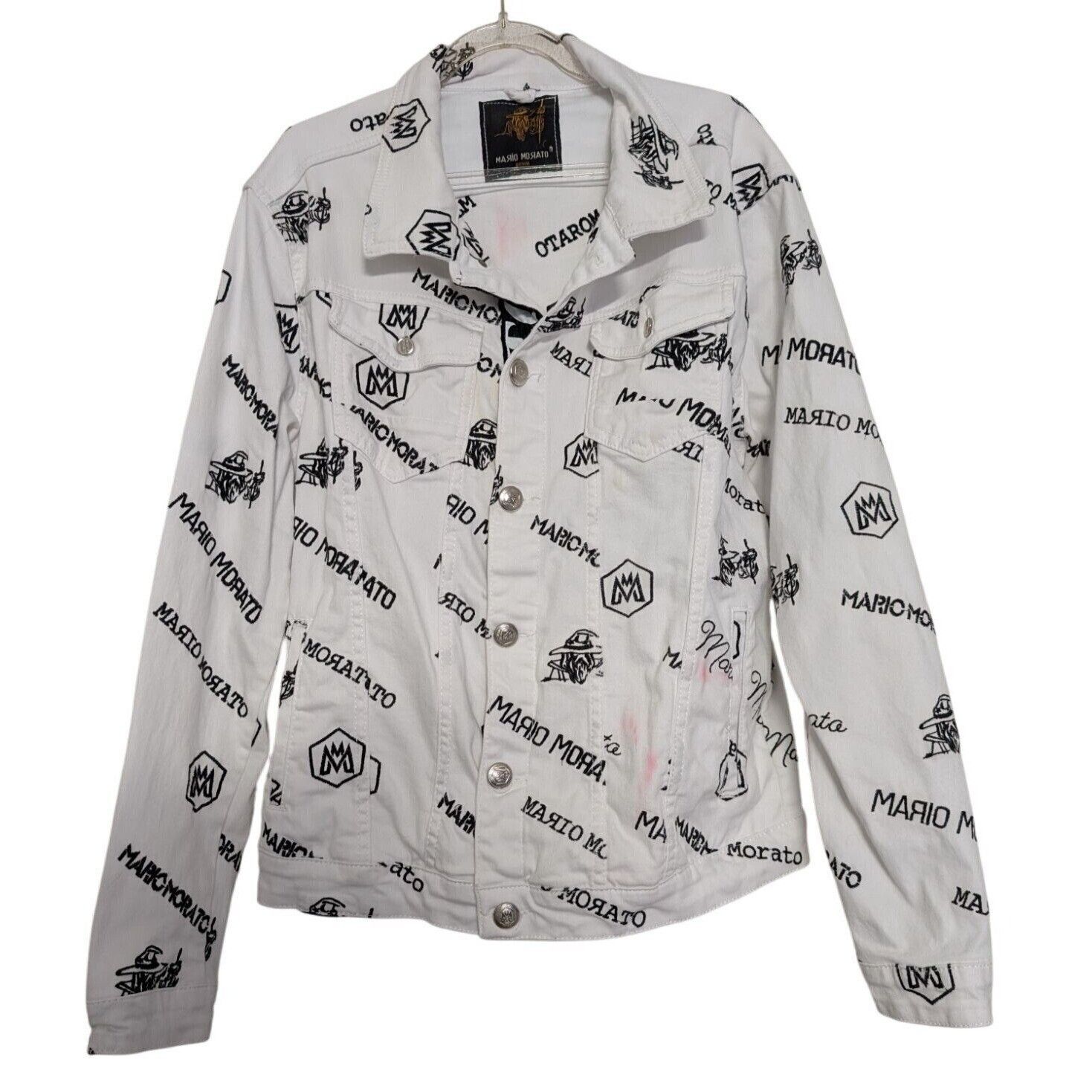 Designer Mario Morato Embroidered Denim Jacket Mens Size XL White Ski Size US XL / EU 56 / 4 - 1 Thumbnail