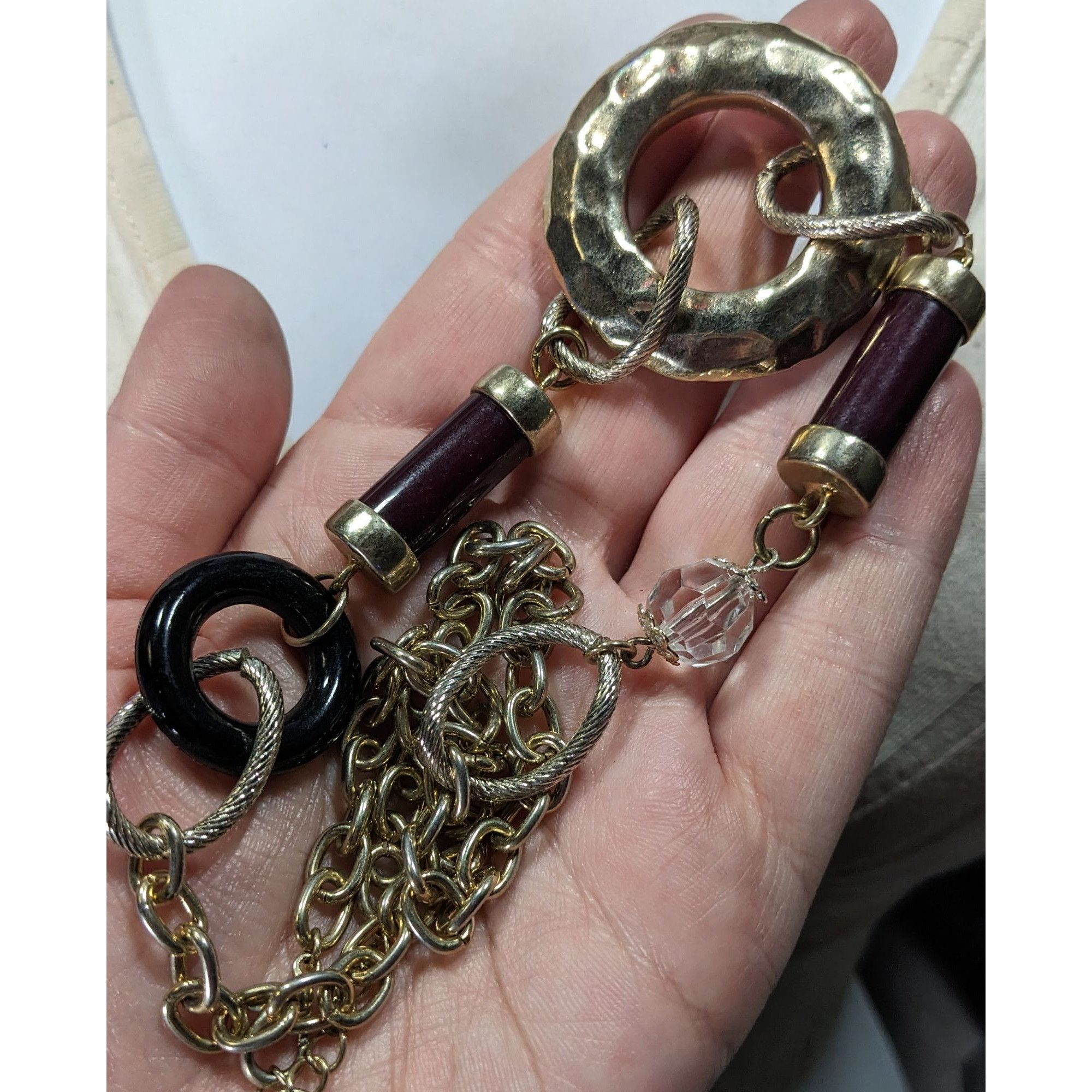Other Abstract Chunky Brutalist Necklace With Hammered Circle Pend Size ONE SIZE - 5 Thumbnail