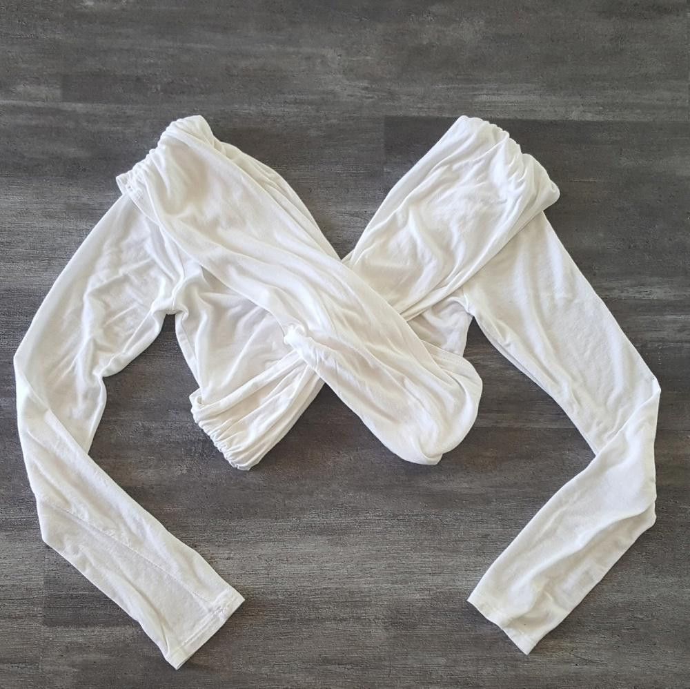 Designer White Wrapped Poetry Crop Long Sleeve Size S / US 4 / IT 40 - 2 Thumbnail