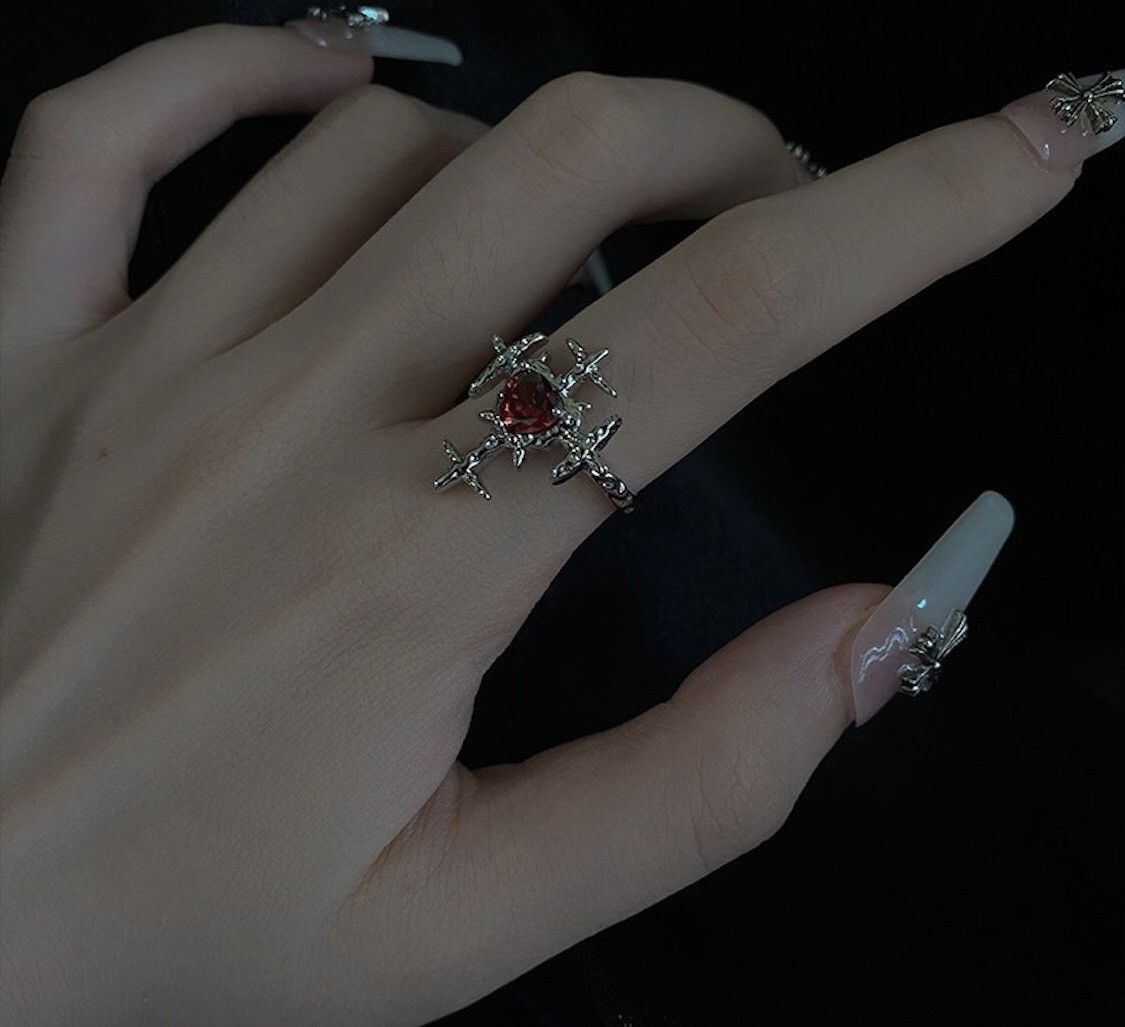 Jewelry Cross Red Crystal Ring Size ONE SIZE - 3 Thumbnail