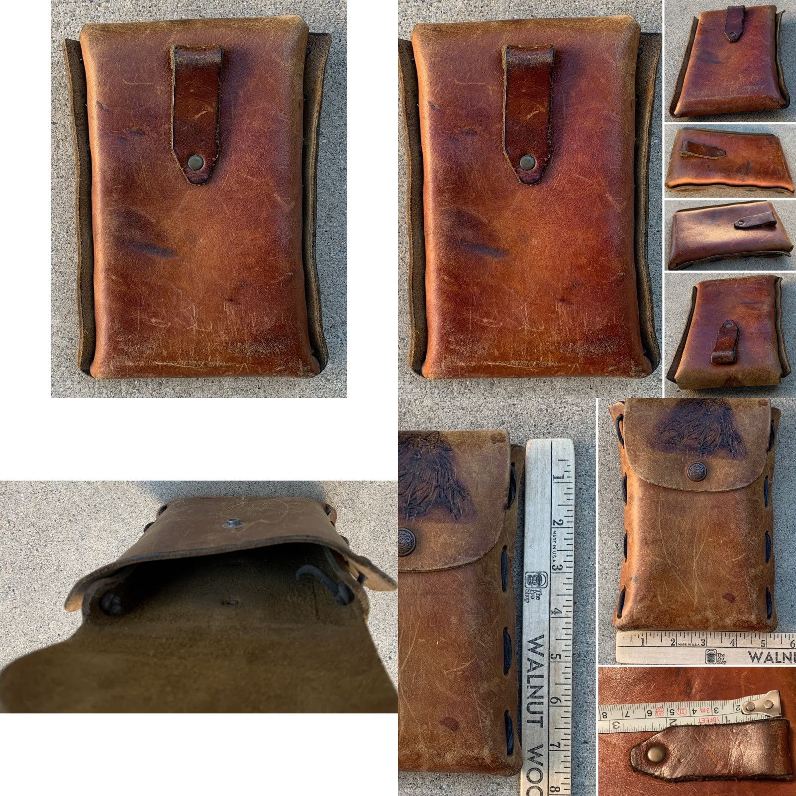 Vintage VINTAGE Tooled Leather Pouch Bag Western Laced Sides Horse Design Snap Closure Belt Bag Brown Unisex Adult Size ONE SIZE - 8 Thumbnail