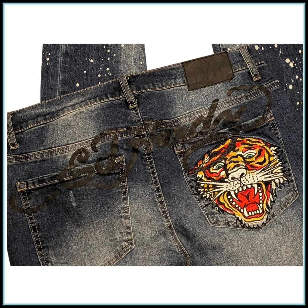 Ed Hardy ED HARDY "Roaring Tiger" Splatter Jeans Slim Taper Men's 32 Size US 32 / EU 48 - 5 Thumbnail