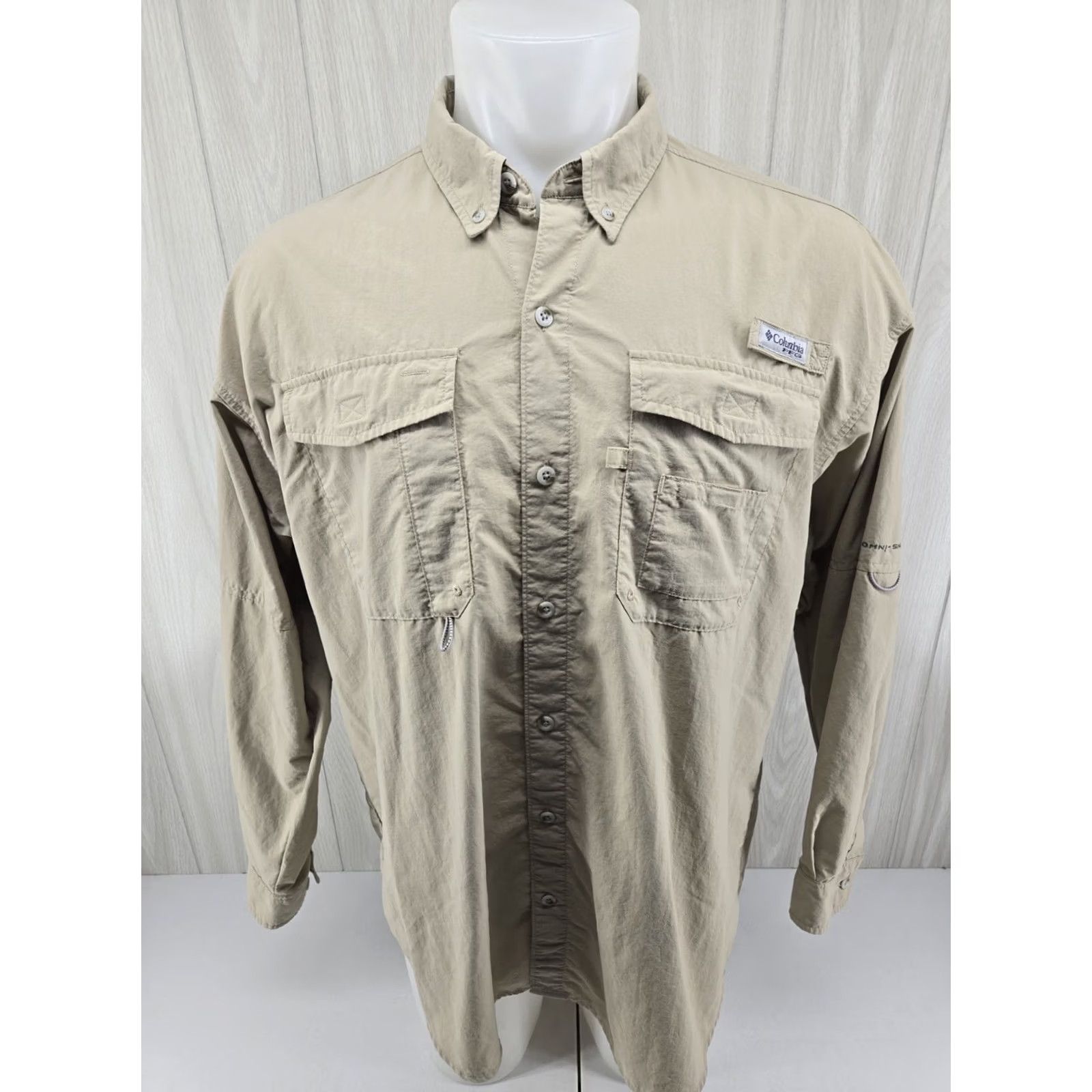 Vintage Columbia PFG Mens XL Long Sleeve Fishing Shirt Tan Khaki Omni-Shade Vented #1 Shirt Adults Regular Mens Bendable Breathable Pockets Size US XL / EU 56 / 4 - 2 Thumbnail