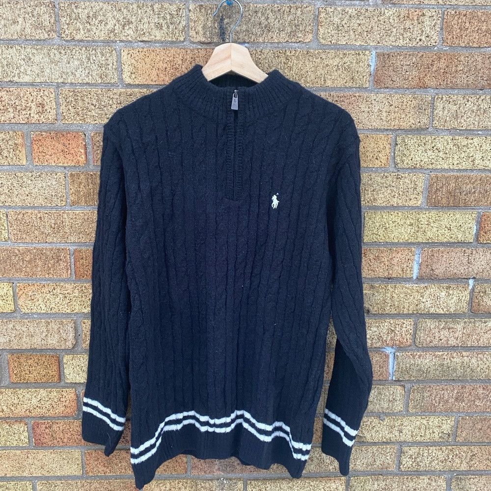 Polo Ralph Lauren Polo by Ralph Lauren Black Cable Knit Wool Sweater XL Black Size US XL / EU 56 / 4 - 4 Thumbnail