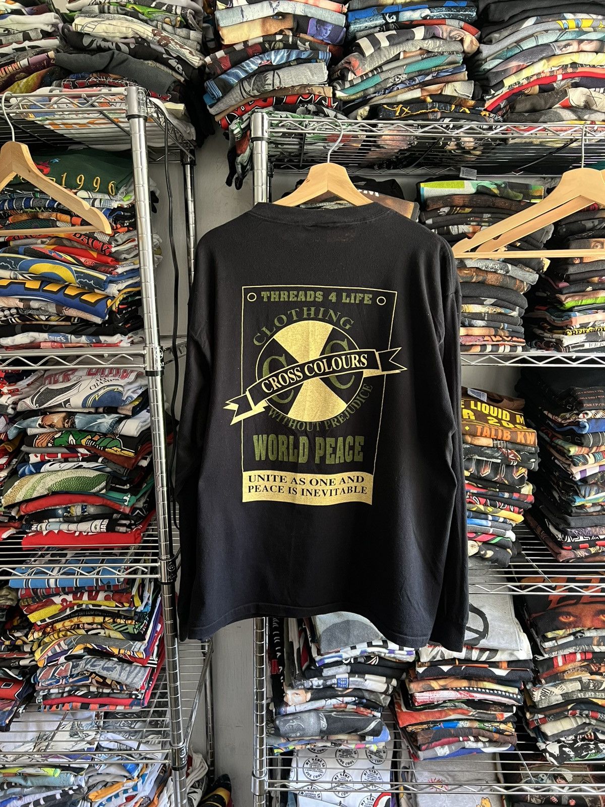 Cross Colours 90s CC World Peace Single Stitch Quote Tee Size US XL / EU 56 / 4 - 1 Thumbnail