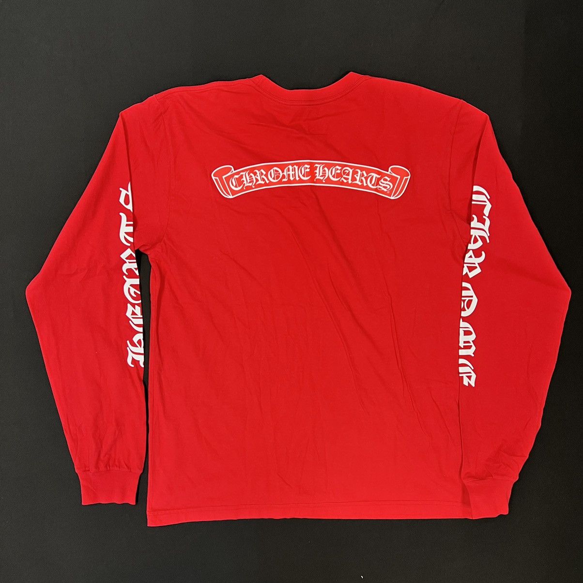 Chrome Hearts Chrome Hearts Red Scroll Label Longsleeve T-Shirt | Grailed
