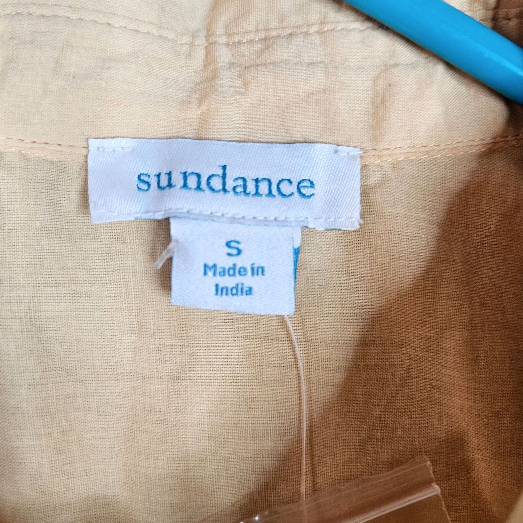 Vintage Sundance Blouse Shirt Women S Yellow Orange Cotton Blend V-Neck Short Sleeve Regular Fit All Seasons - Ladies Casual Everyday Tops Size S / US 4 / IT 40 - 2 Thumbnail