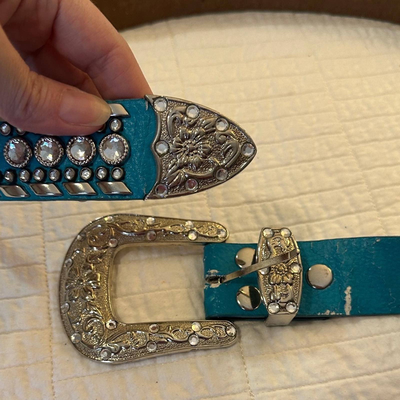 Other Y2K vintage western Turquoise Rhinestone Studded Belt Size ONE SIZE - 3 Thumbnail