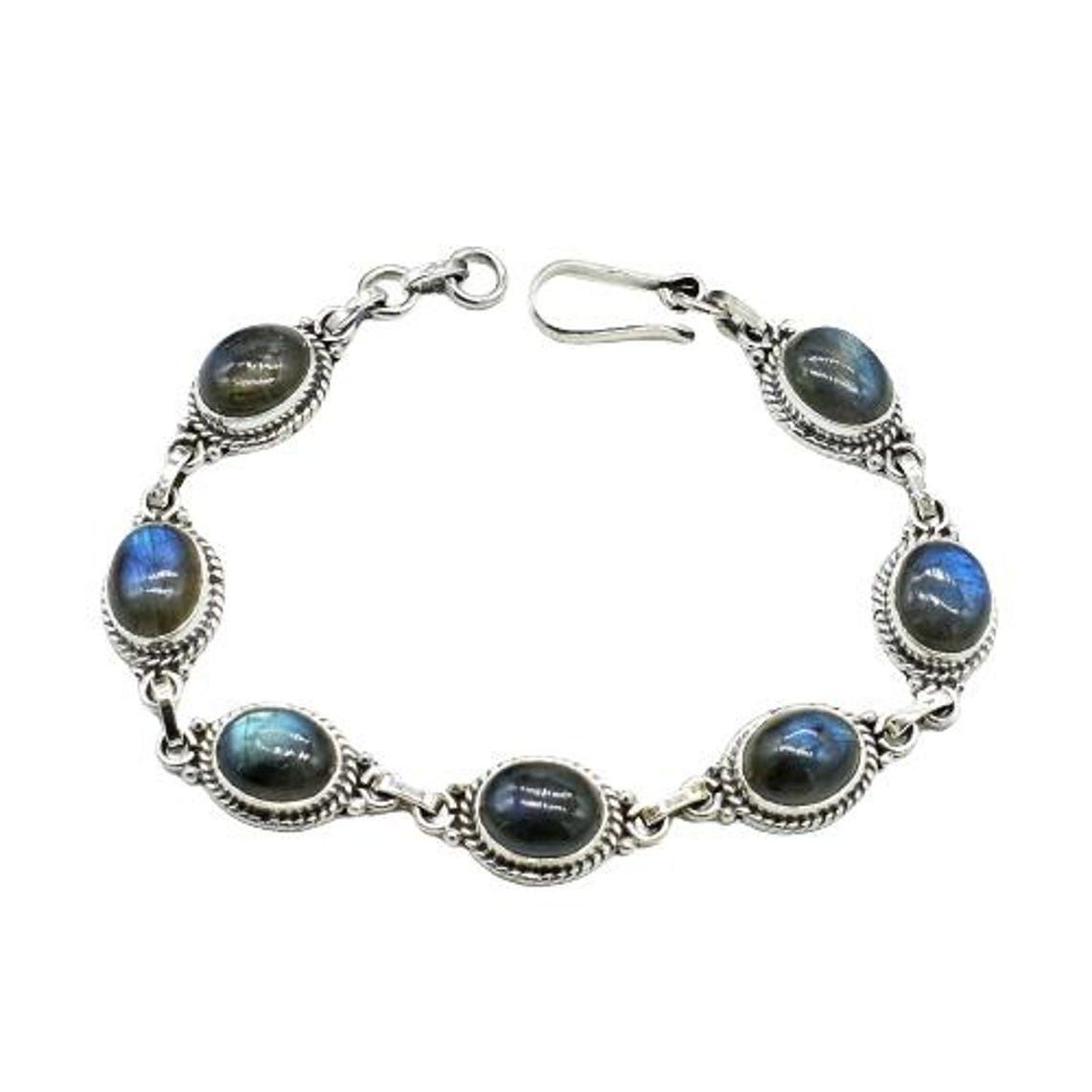 Handmade Natural Labradorite Bracelet 925 Sterling Silver Bracelet Size ONE SIZE - 1 Thumbnail