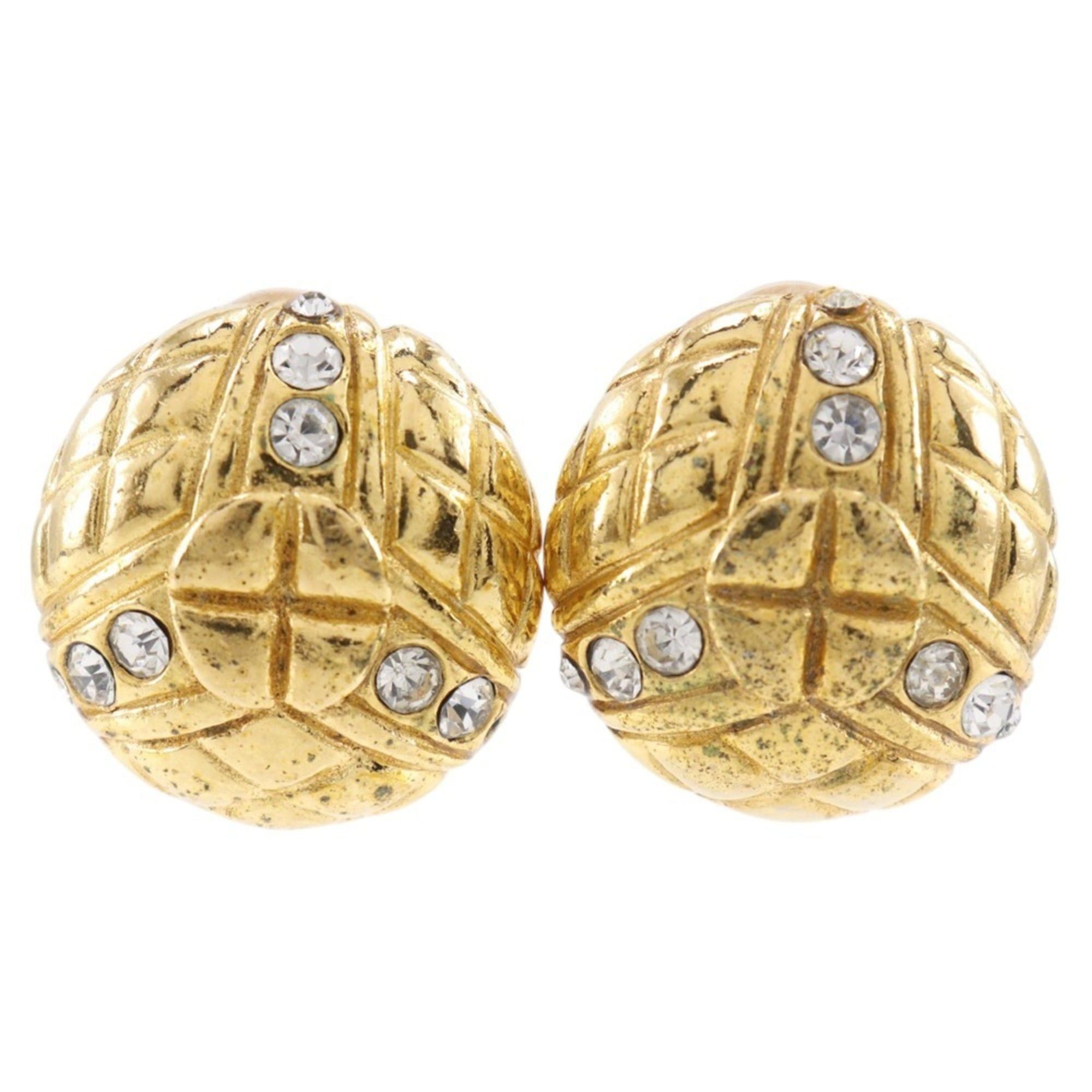 Chanel Chanel Matelasse Earrings, Vintage, Gold Plated with Rhinestones, Approx. 24g, Women's. Size ONE SIZE - 1 Thumbnail