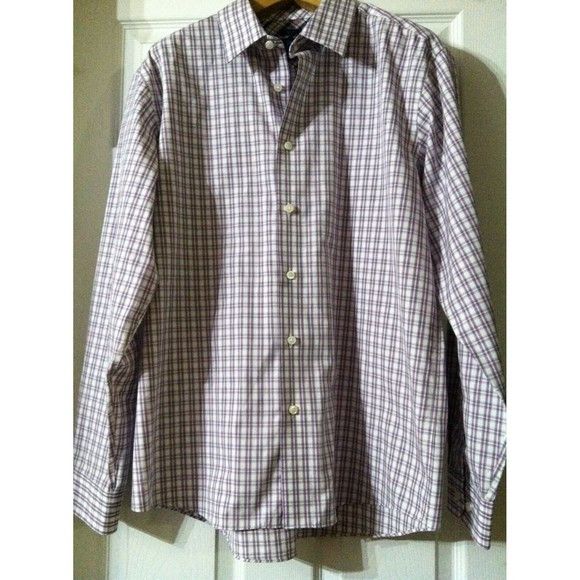 Egara EGARA MENS PURPLE 100%COTTON PLAID CASUAL SHIRT SIZE: XL Size US XL / EU 56 / 4 - 1 Thumbnail