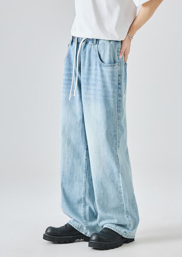 Jean Men's High-Street Retro Loose-Fit Washed Denim Jeans Size US 32 / EU 48 - 3 Thumbnail