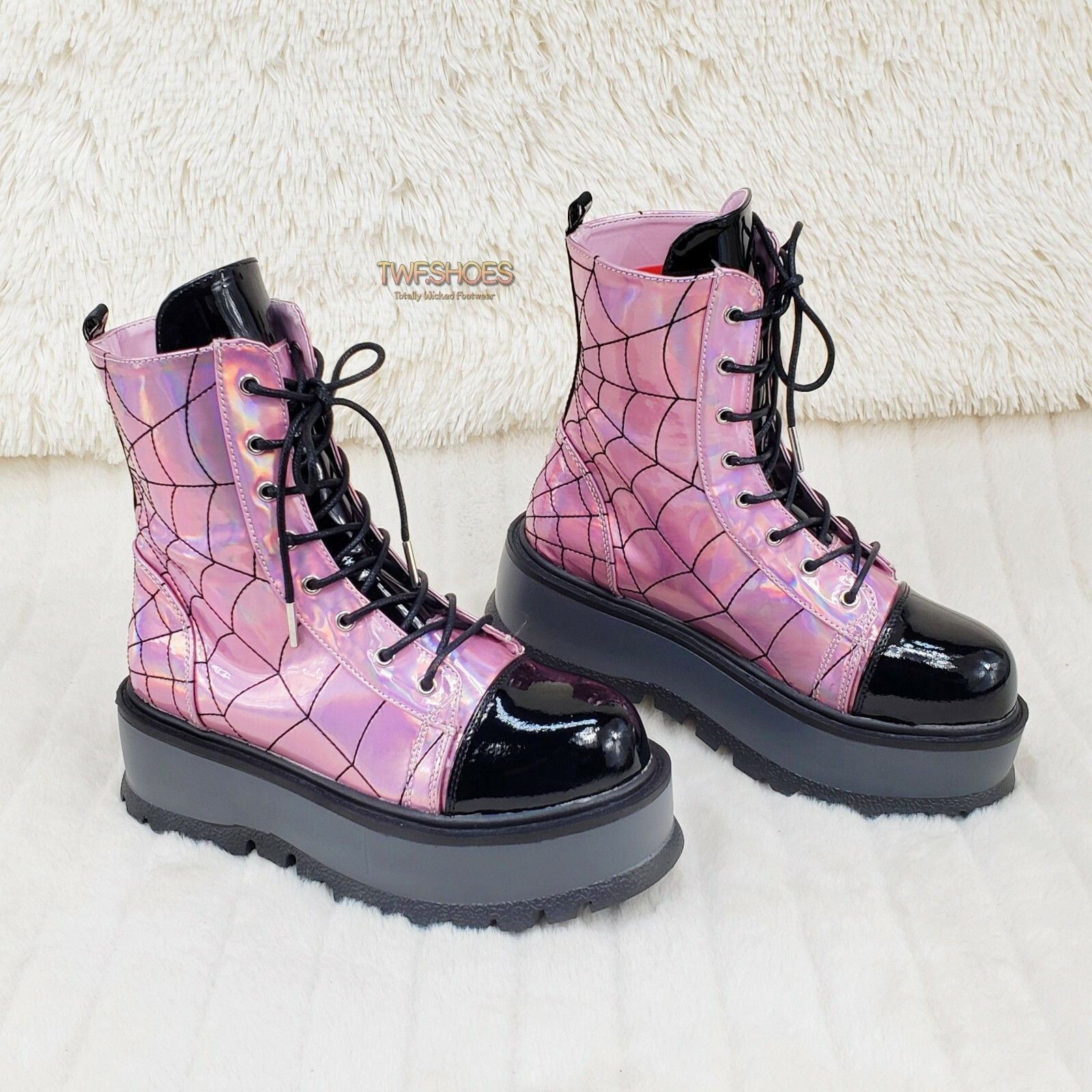 Other Slacker 88 Pink Hologram Spider Web Design Up Ankle Boots US Size US 11 / IT 41 - 7 Thumbnail