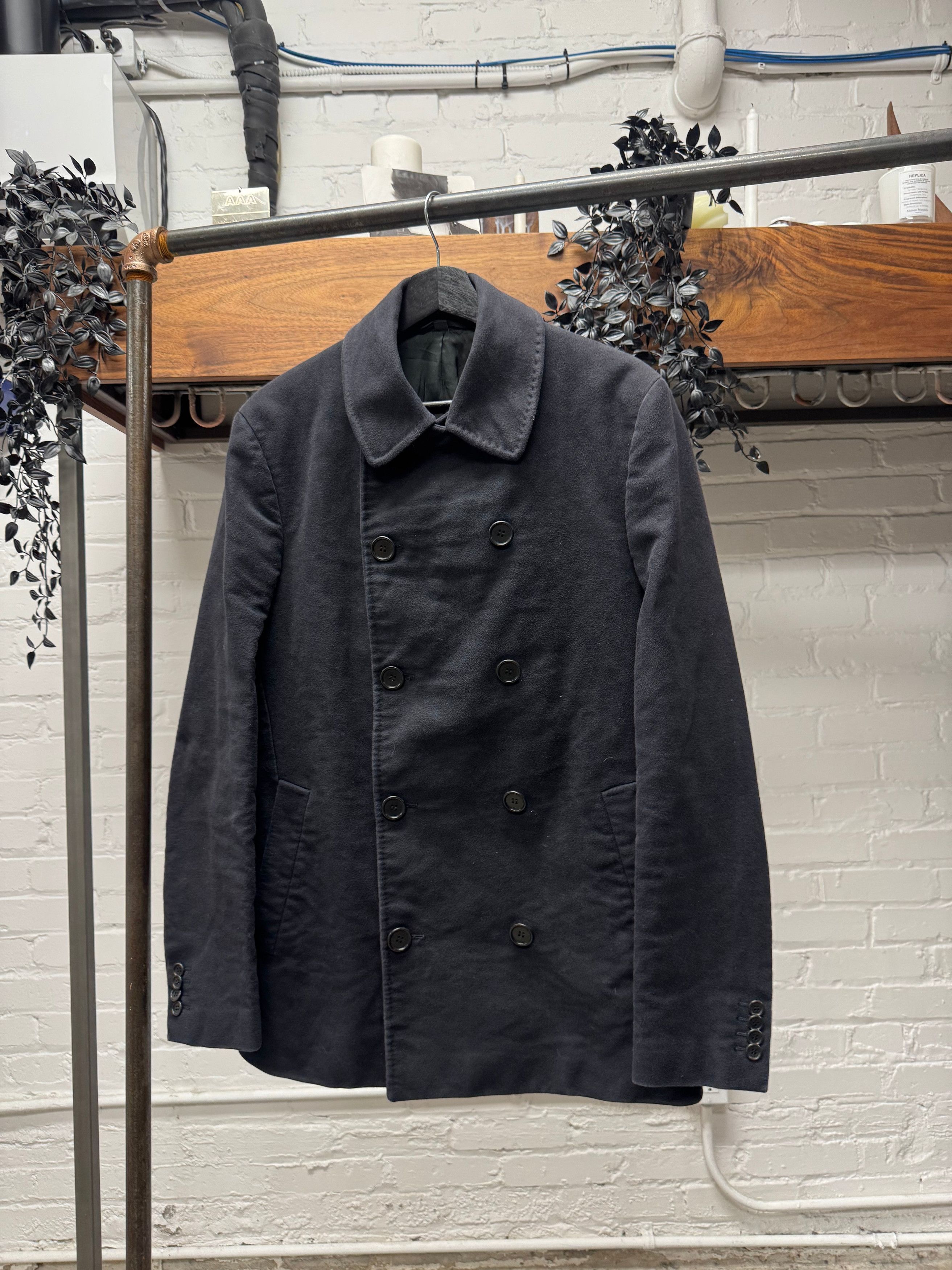Helmut Lang Helmut Lang ‘Plum’ Faded Black Moleskin Double Breasted Coat Size US M / EU 48-50 / 2 - 1 Thumbnail