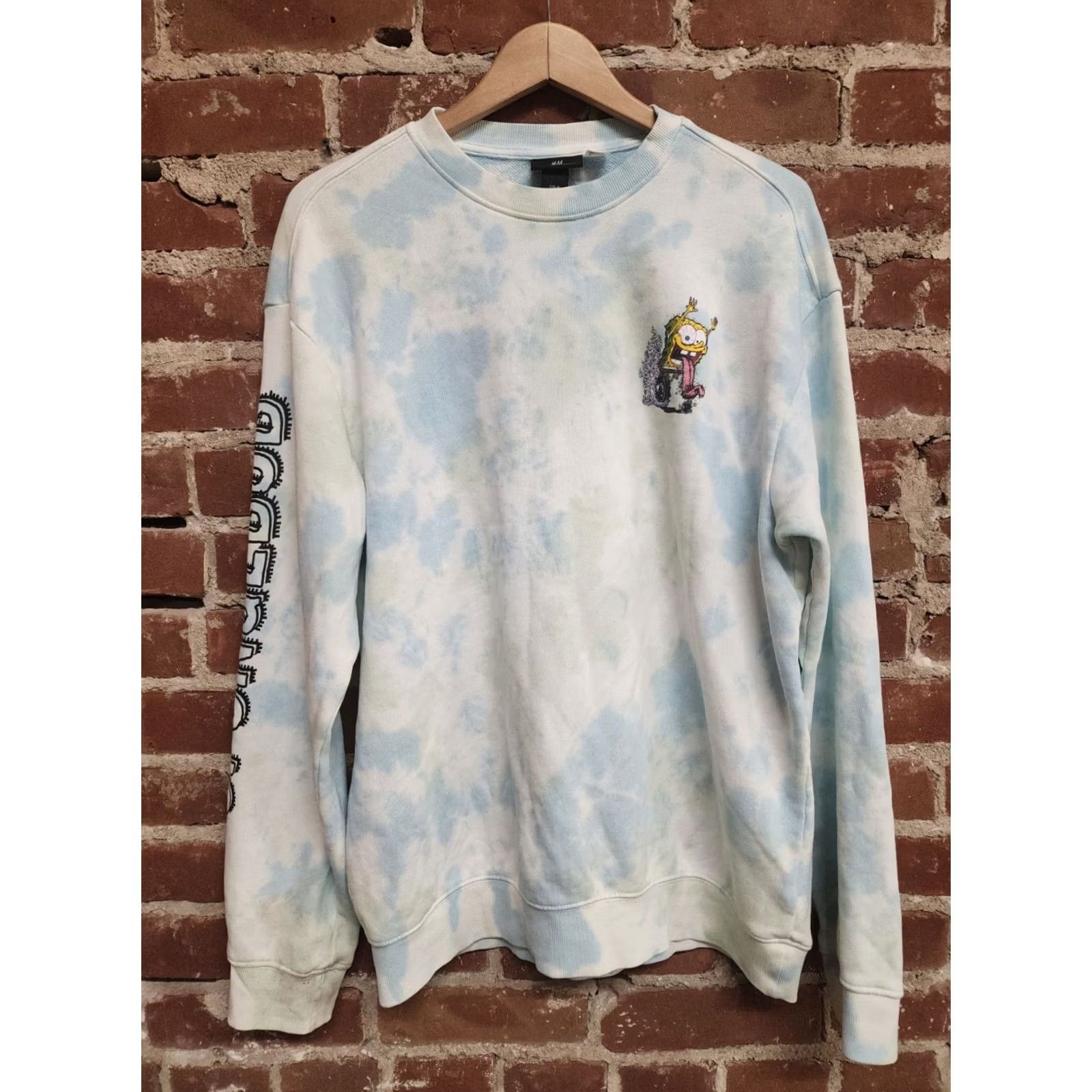 H&M H&M SpongeBob SquarePants Sweatshirt M Hot Rod Motorcycle Blue Sky White Tie Dye Size US M / EU 48-50 / 2 - 2 Thumbnail