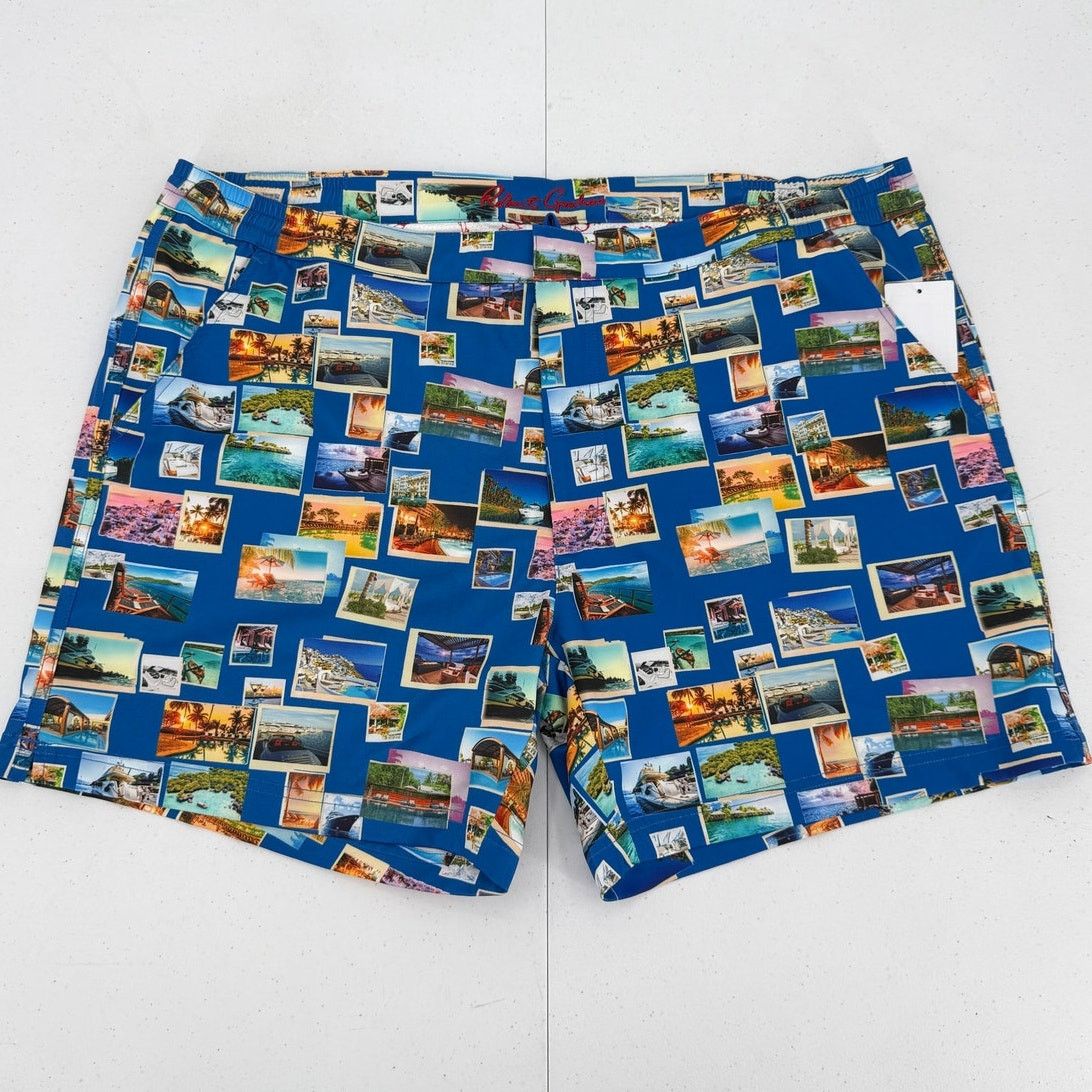 Robert Graham NWT Robert Graham Quick Dry Blue Postcards Swim Trunks Size US 39 - 1 Thumbnail