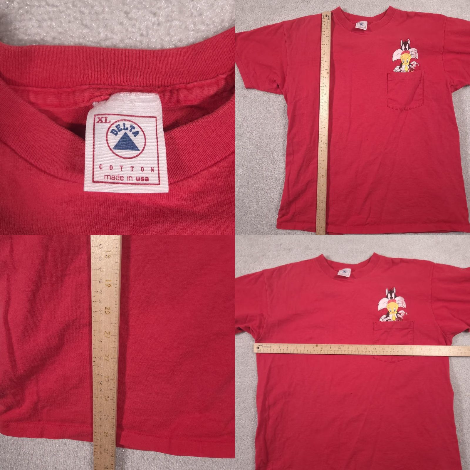 Delta Delta Looney Tunes Shirt Mens XL Red Tweety Sylvester Pocket Graphic Tee USA Size US XL / EU 56 / 4 - 8 Thumbnail