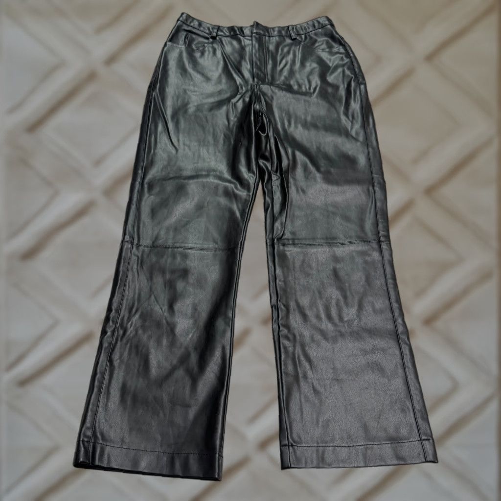 Vintage Lucy Paris Pants Womens Medium Black High Rise PU Faux Leather Wide-Leg Trousers" Size 32" / US 10 / IT 46 - 1 Thumbnail