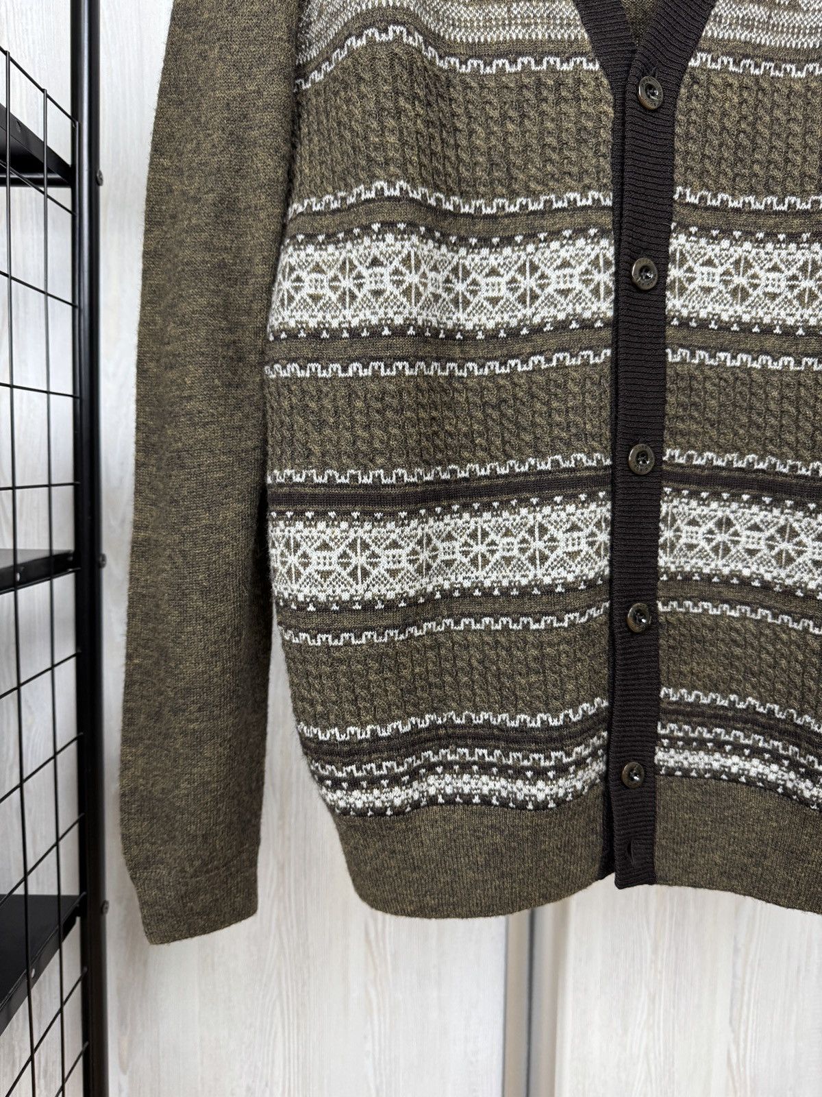 Hugo Boss Hugo Boss striped ornament wool alpaca angora silk cardigan Size US L / EU 52-54 / 3 - 4 Thumbnail