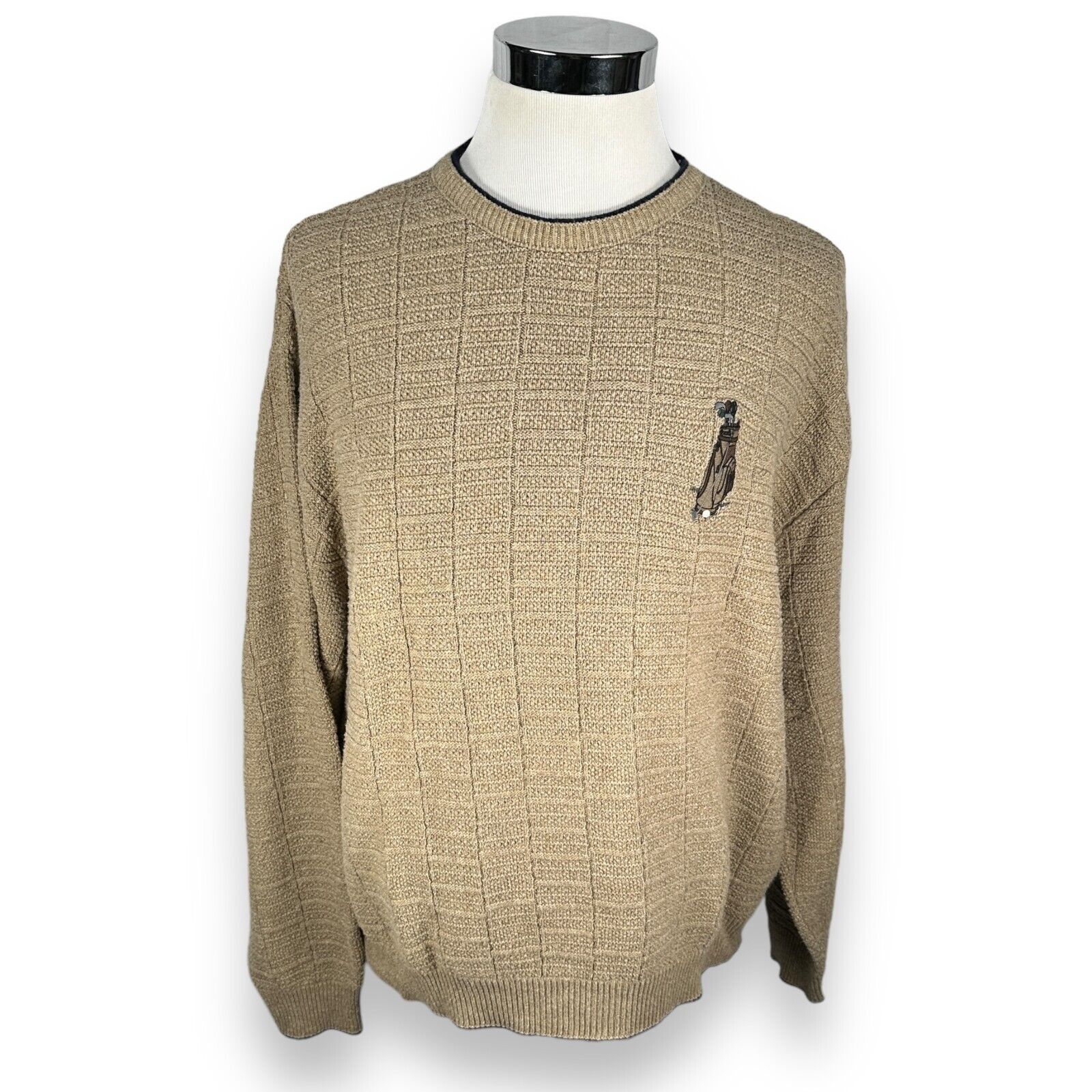 The Unbranded Brand Vintage Fairway Sweater Men's XL Beige Knit Cotton Crew Neck Size US XL / EU 56 / 4 - 1 Thumbnail