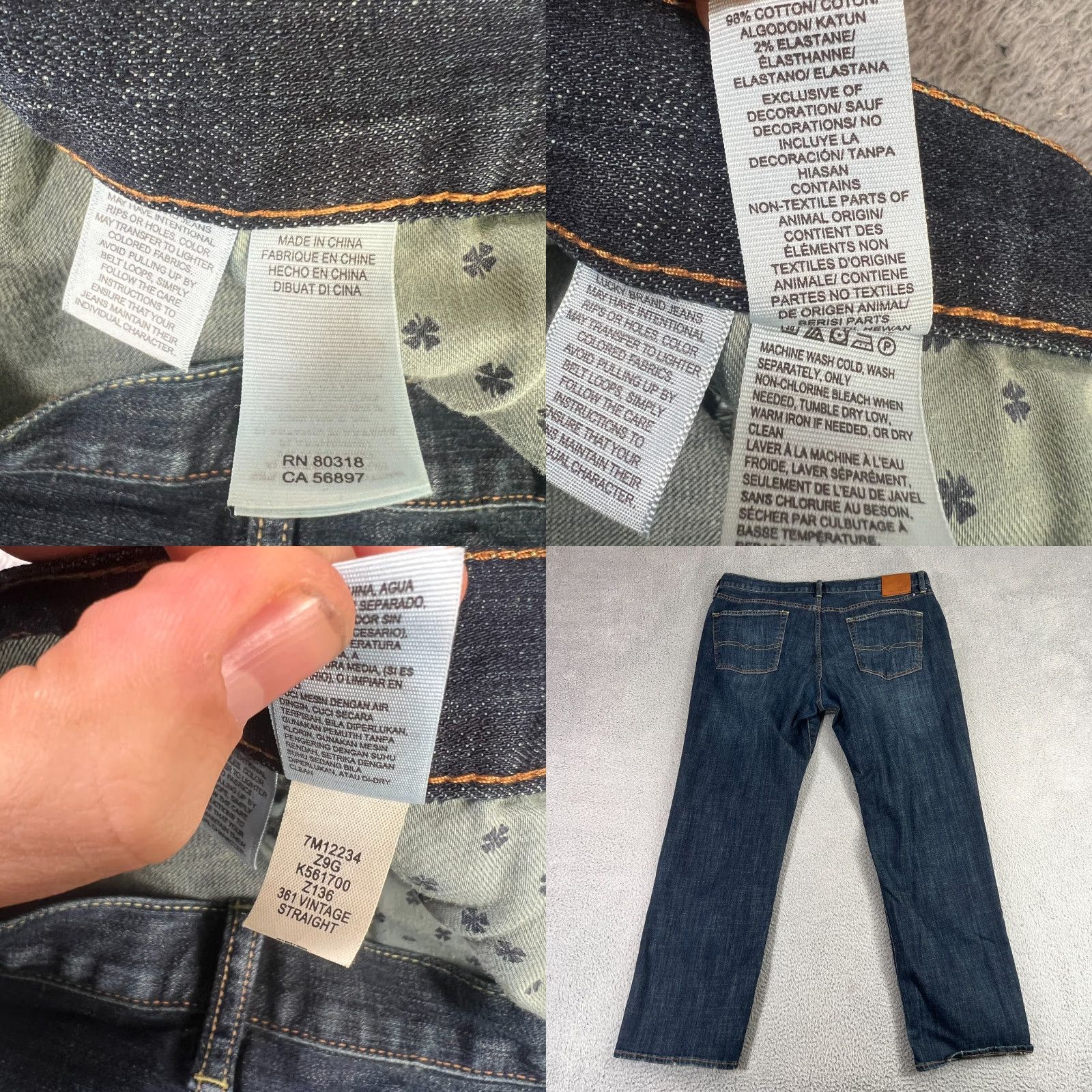 Lucky Brand Vintage Lucky Brand 361 Jeans Men’s 40x32 Blue Cotton Denim Straight Leg Stretch Jeans Size US 40 / EU 56 - 8 Thumbnail