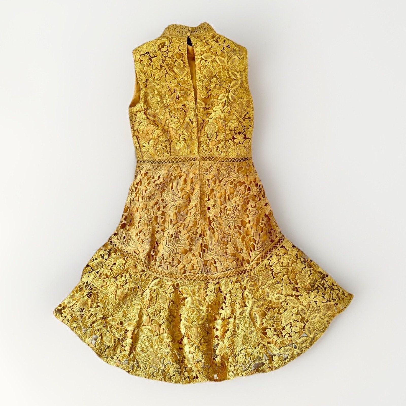 Asos Yellow Gold Lace High Neck Sleeveless Dress Women's 6 ASOS Size M / US 6-8 / IT 42-44 - 4 Thumbnail