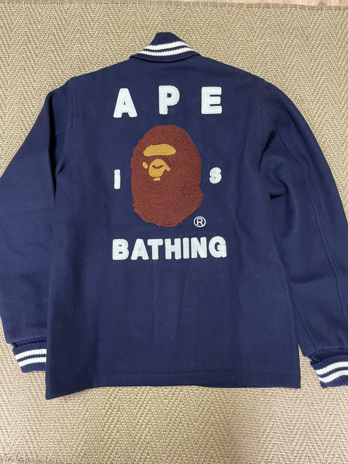 Bape BAPE Ape Head Embr Wool Baseball Jkt Navy S NIGO Size US S / EU 44-46 / 1 - 1 Thumbnail