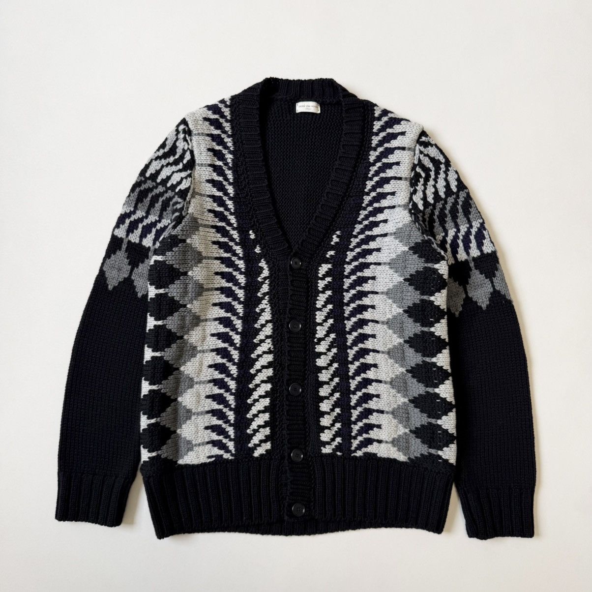 Dries Van Noten ‘Abstract Patterned’ Black Wool Cardigan Size US M / EU 48-50 / 2 - 2 Thumbnail