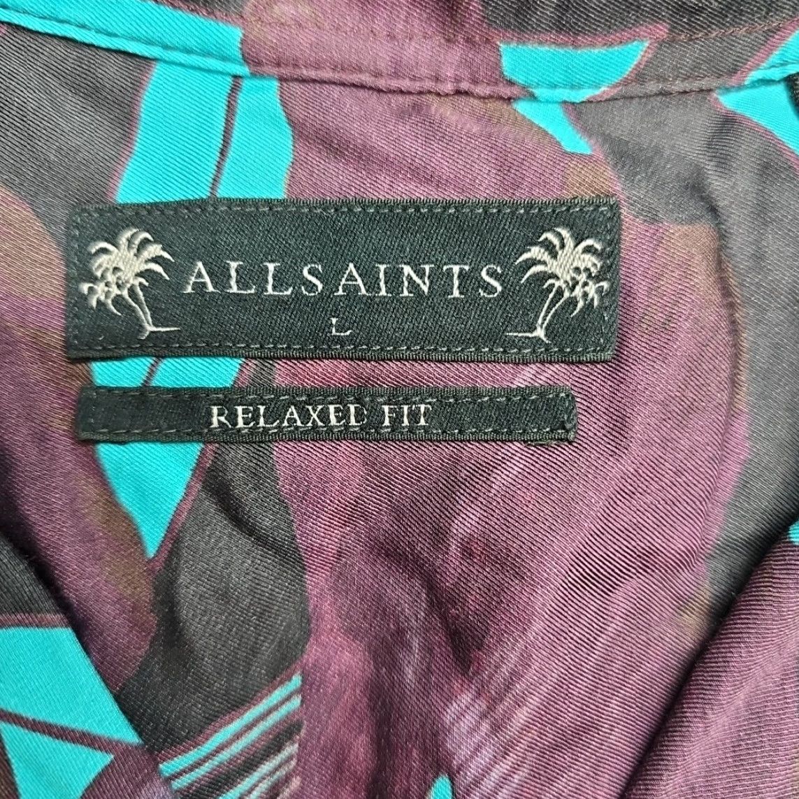 Allsaints AllSaints Shirt Men L Purple Teal Floral Loop Camp Collar Hawaiian Shirt Size US L / EU 52-54 / 3 - 2 Thumbnail