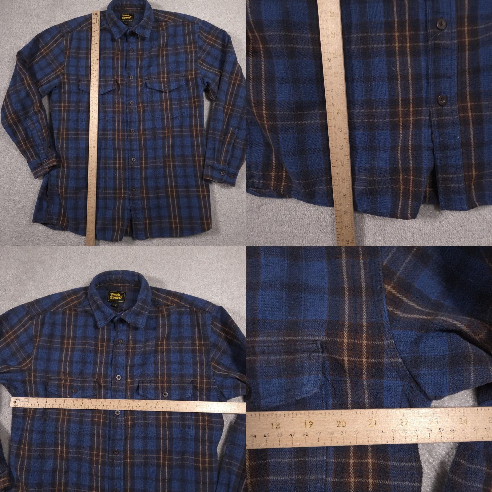 Vintage VINTAGE Work n' Sport Shirt Mens LT Blue Plaid Flannel Long Sleeve Button Up Workwear Size US L / EU 52-54 / 3 - 8 Thumbnail
