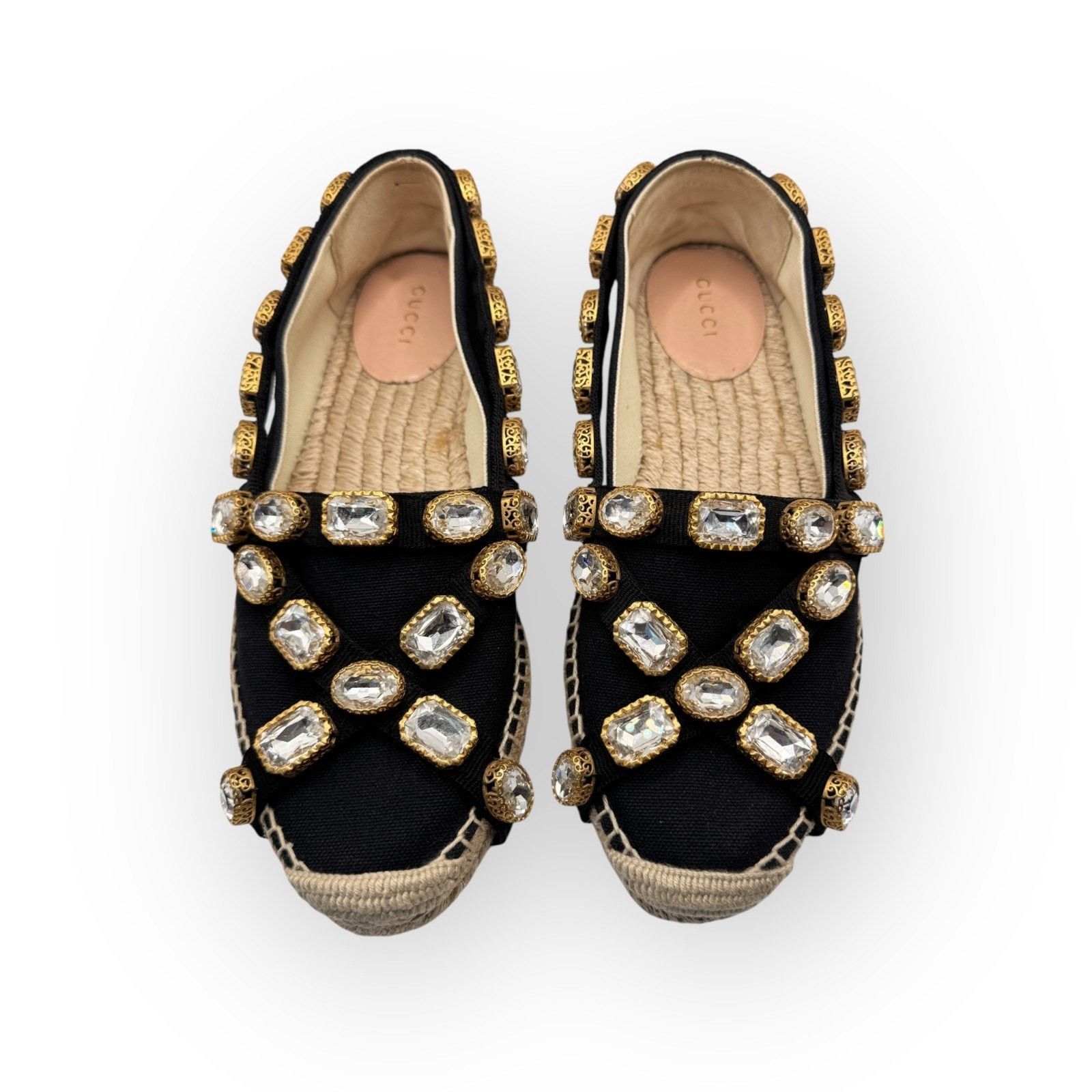 Gucci Gucci Women’s Pepita Canvas Espadrille Shoes with Crystals Size US 8 / IT 38 - 1 Thumbnail