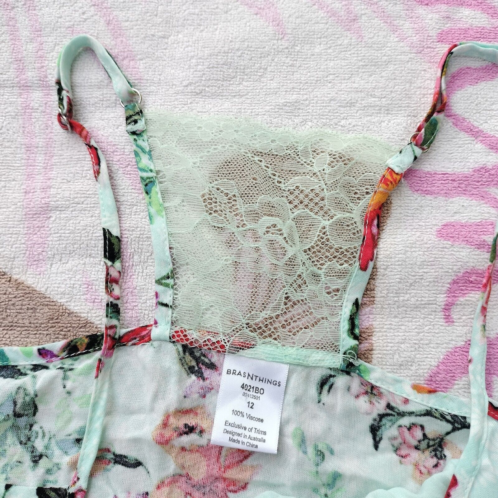 Designer Bras N Things Pyjama Cami Tank Top Mint Green Floral Lace Size M / US 6-8 / IT 42-44 - 7 Thumbnail