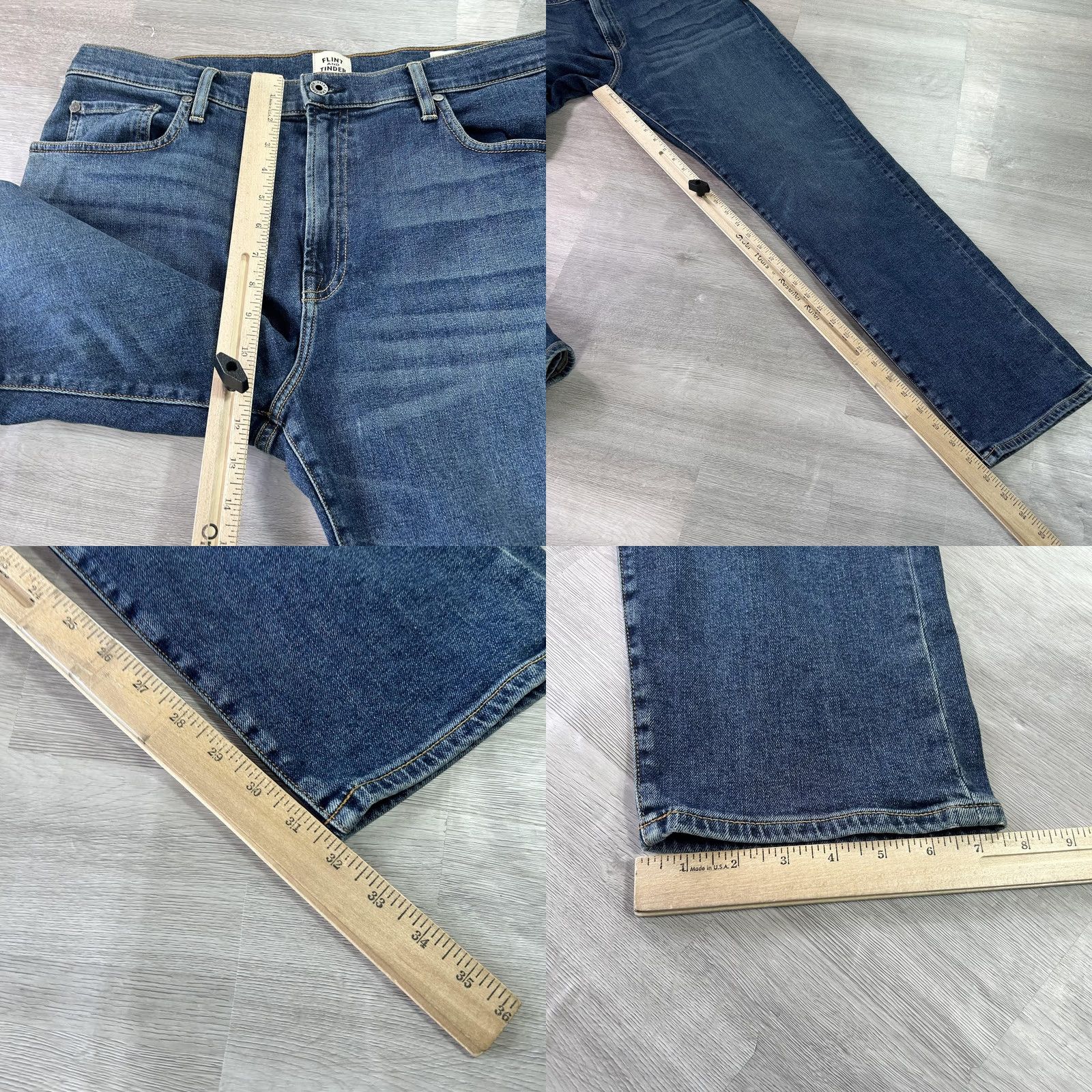 Flint And Tinder Flint and Tinder Jeans Mens 36x32 Blue Tapered Slim Stretch Denim Medium Wash Jeans Size US 36 / EU 52 - 8 Thumbnail