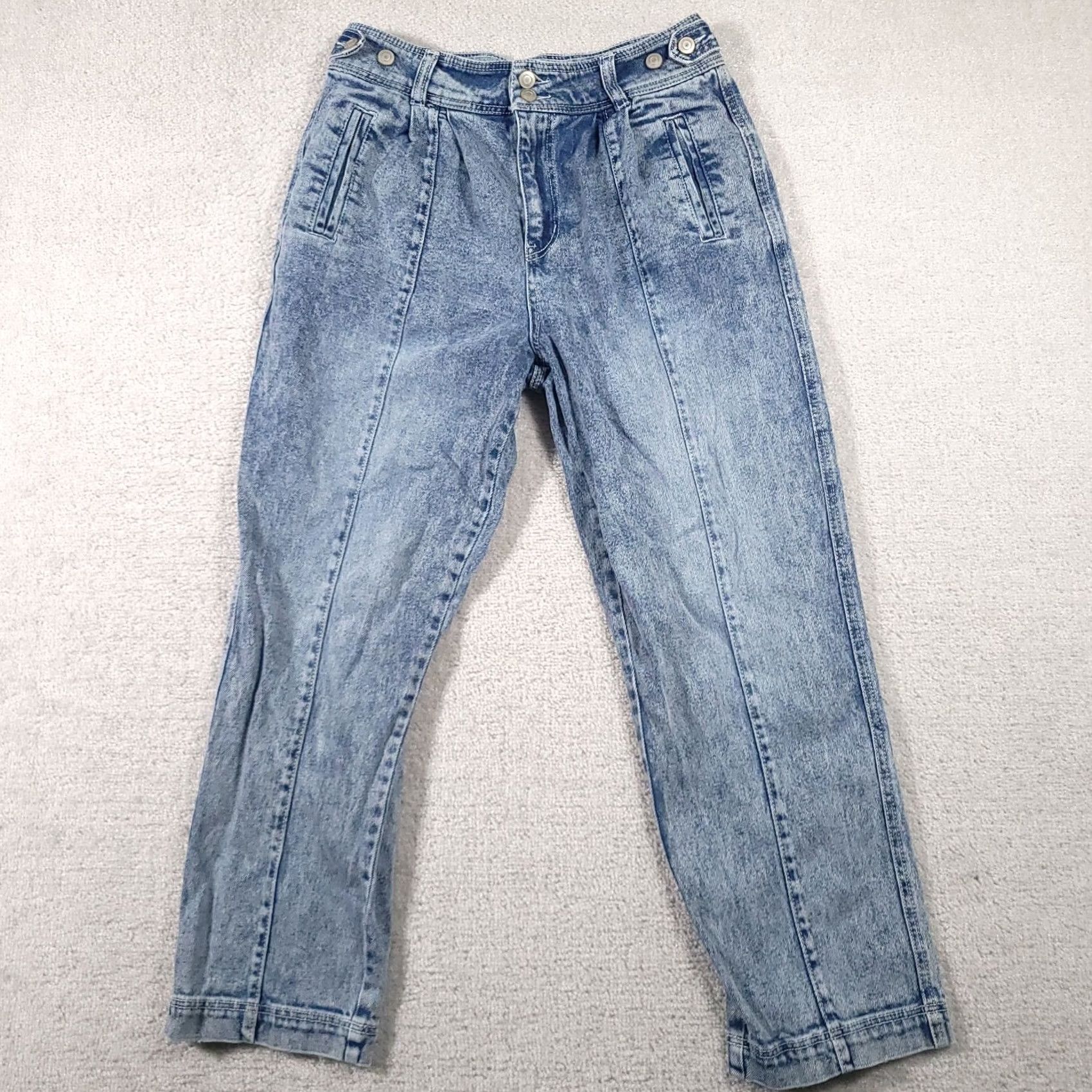 Vintage SO Jeans Women's 13/31 Pleated Super High Rise Straight Acid Wash Denim Bareback Jeans Women XS-XL? Size 30" / US 8 / IT 44 - 2 Thumbnail