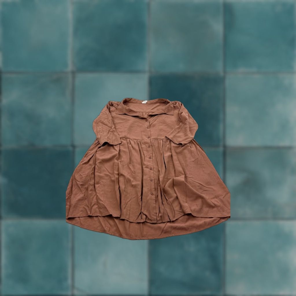 Vintage Flawless Dress Shirt Dress Womens Large Brown Button Front Collared 3/4 Sleeve Rayon Polyester Size L / US 10 / IT 46 - 1 Thumbnail