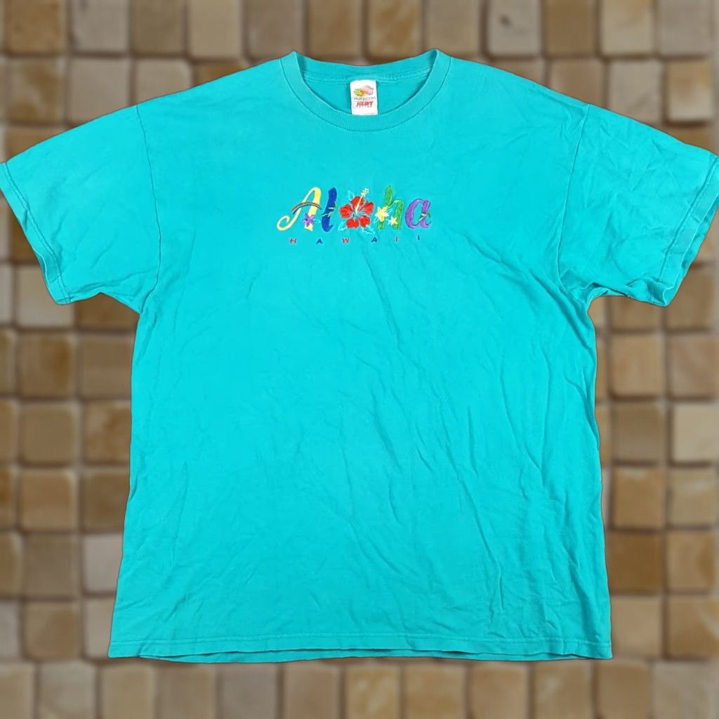 Fruit Of The Loom VINTAGE Fruit of the Loom T-Shirt Teal Aloha Hawaiian Flower Tee XL Men 90s Beach Tropical Retro Vintage Floral 90s 00s Shirt Mens Size US XL / EU 56 / 4 - 1 Thumbnail