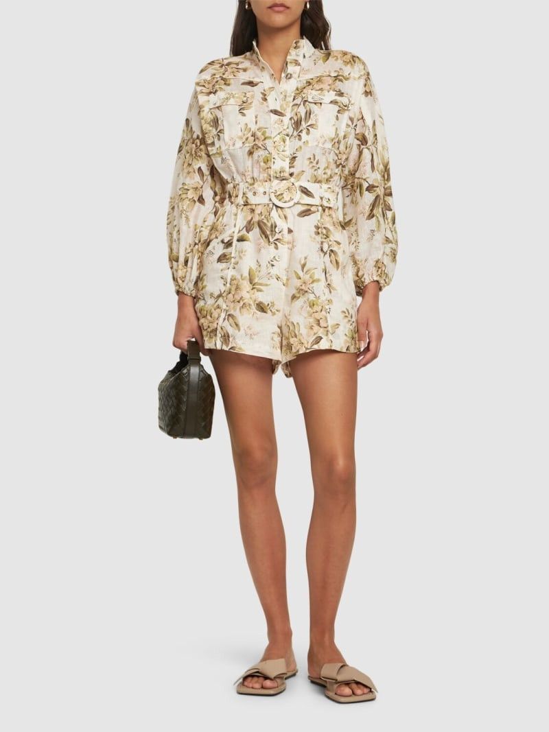 Zimmermann oc11z0525 Printed Linen Belted Mini Dresses in Multicolor Size L / US 10 / IT 46 - 3 Thumbnail