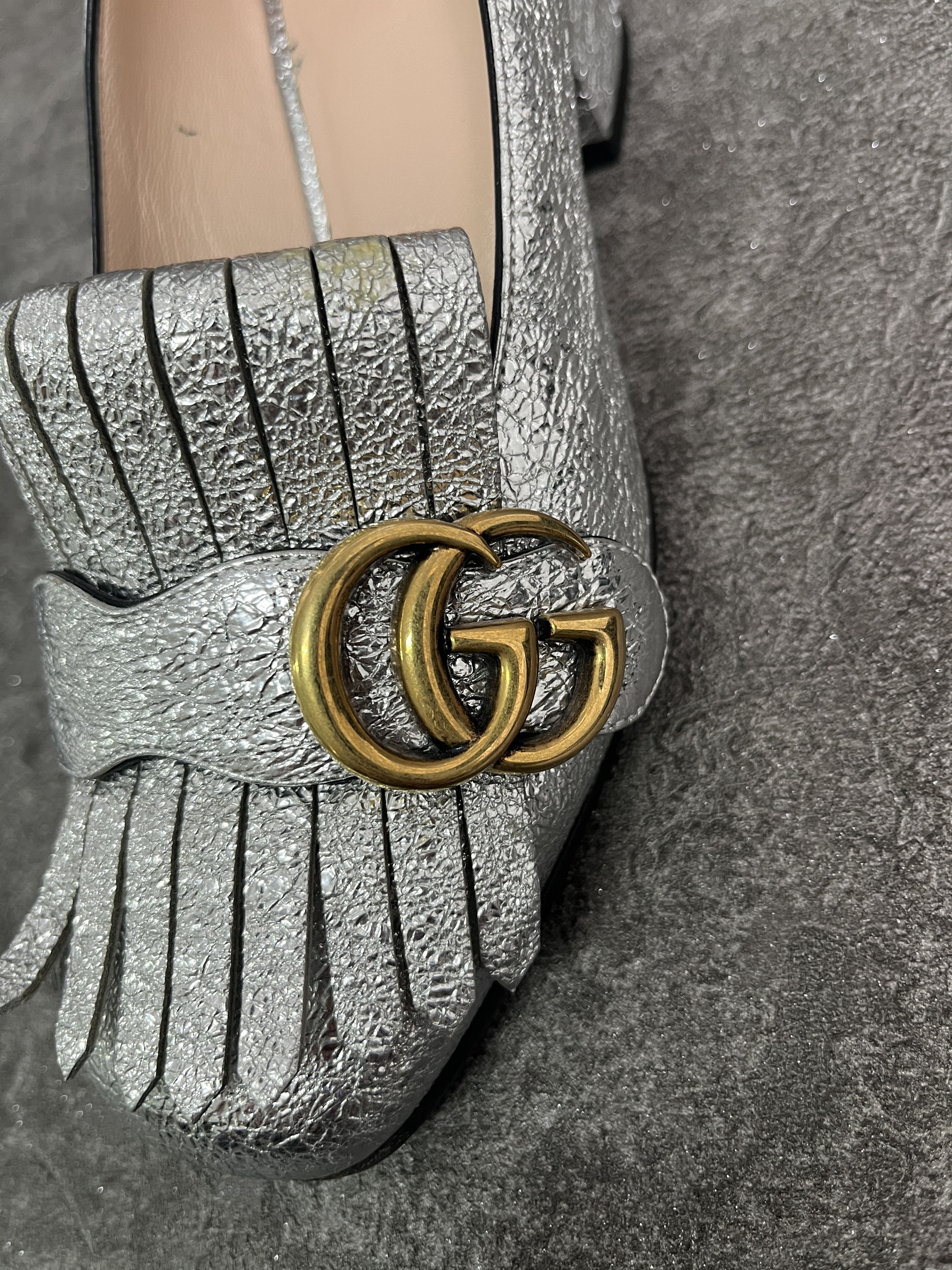 Gucci Gucci Silver GG Marmont Metallic Pumps Size US 5.5 / IT 35.5 - 5 Thumbnail