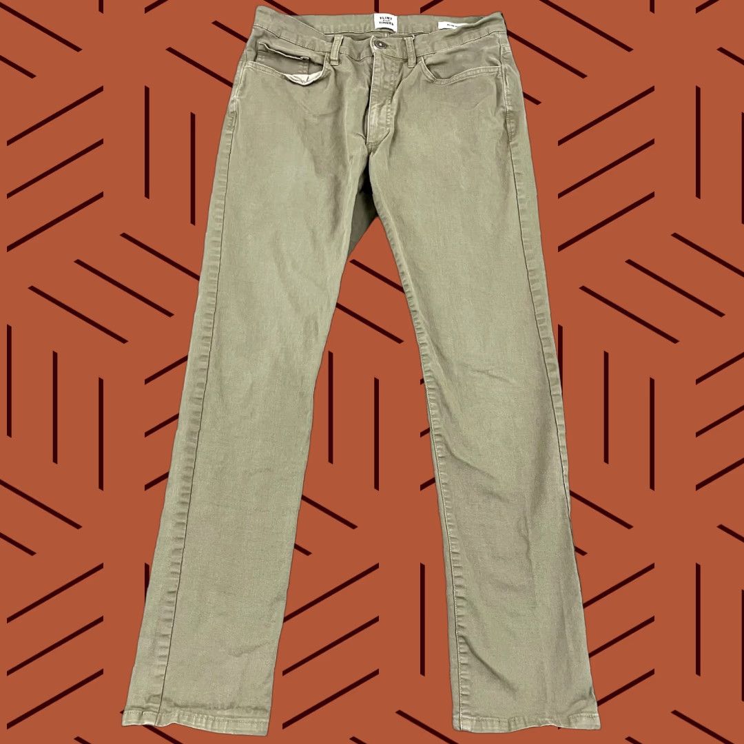 Olive FLINT & TINDER Pants Mens 31x31 Slim Fit Washed Olive Green Chino Casual Travel Size US 31 - 1 Thumbnail