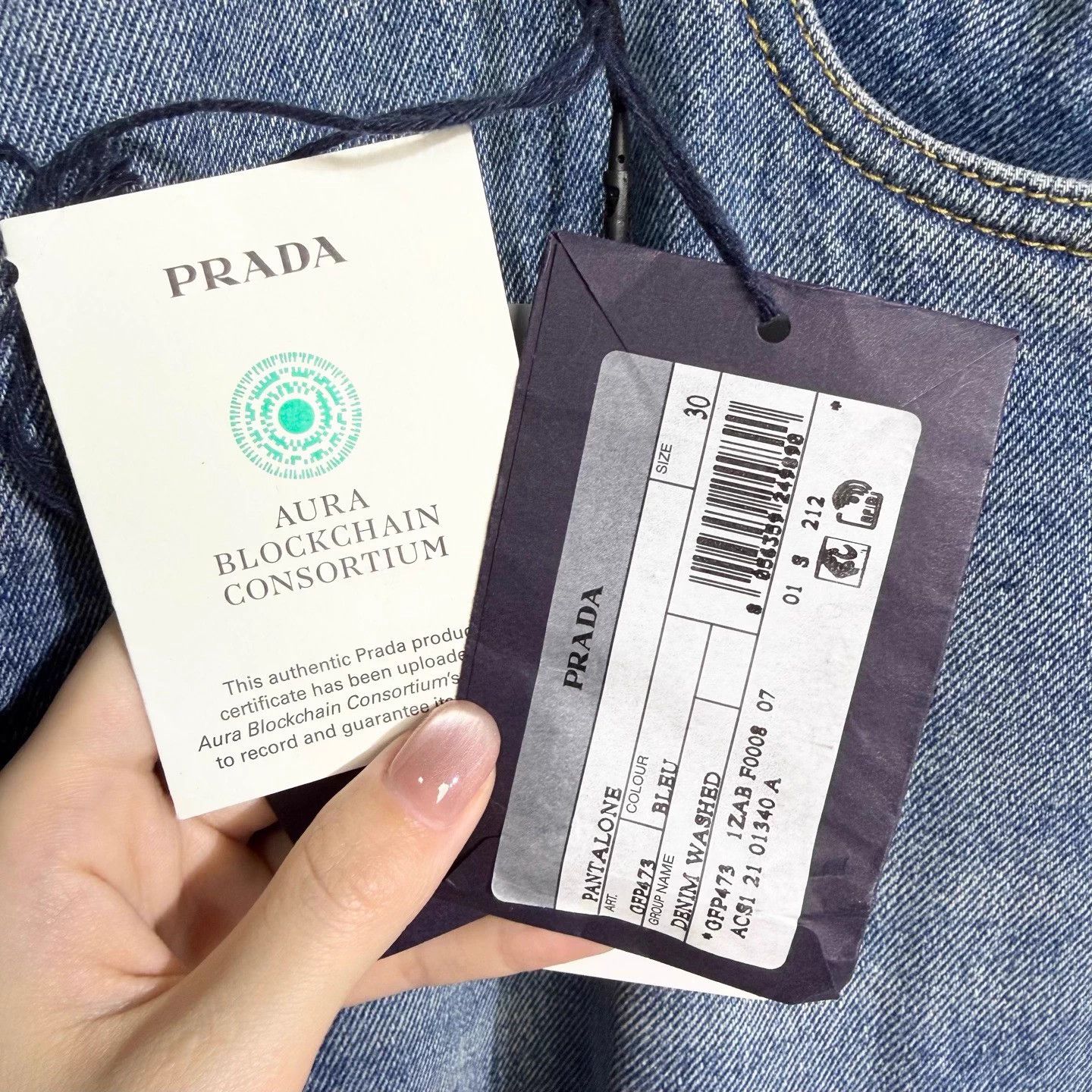 Prada Prada 30W Enamel Tri Logo Straight Distressed Blue Size US 30 / EU 46 - 3 Thumbnail