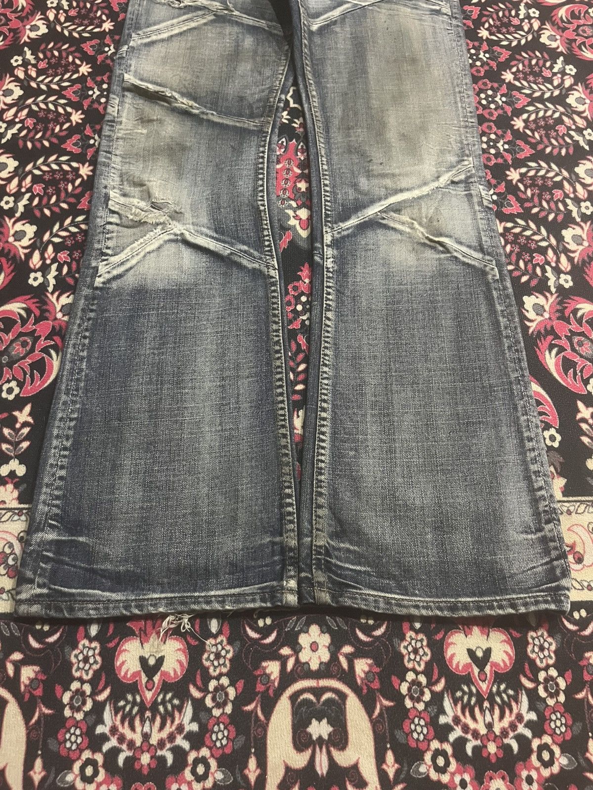 Tornado Mart Japanese Edge x Ruppert Dark Washed Distressed Flare Jeans Size US 30 / EU 46 - 7 Thumbnail