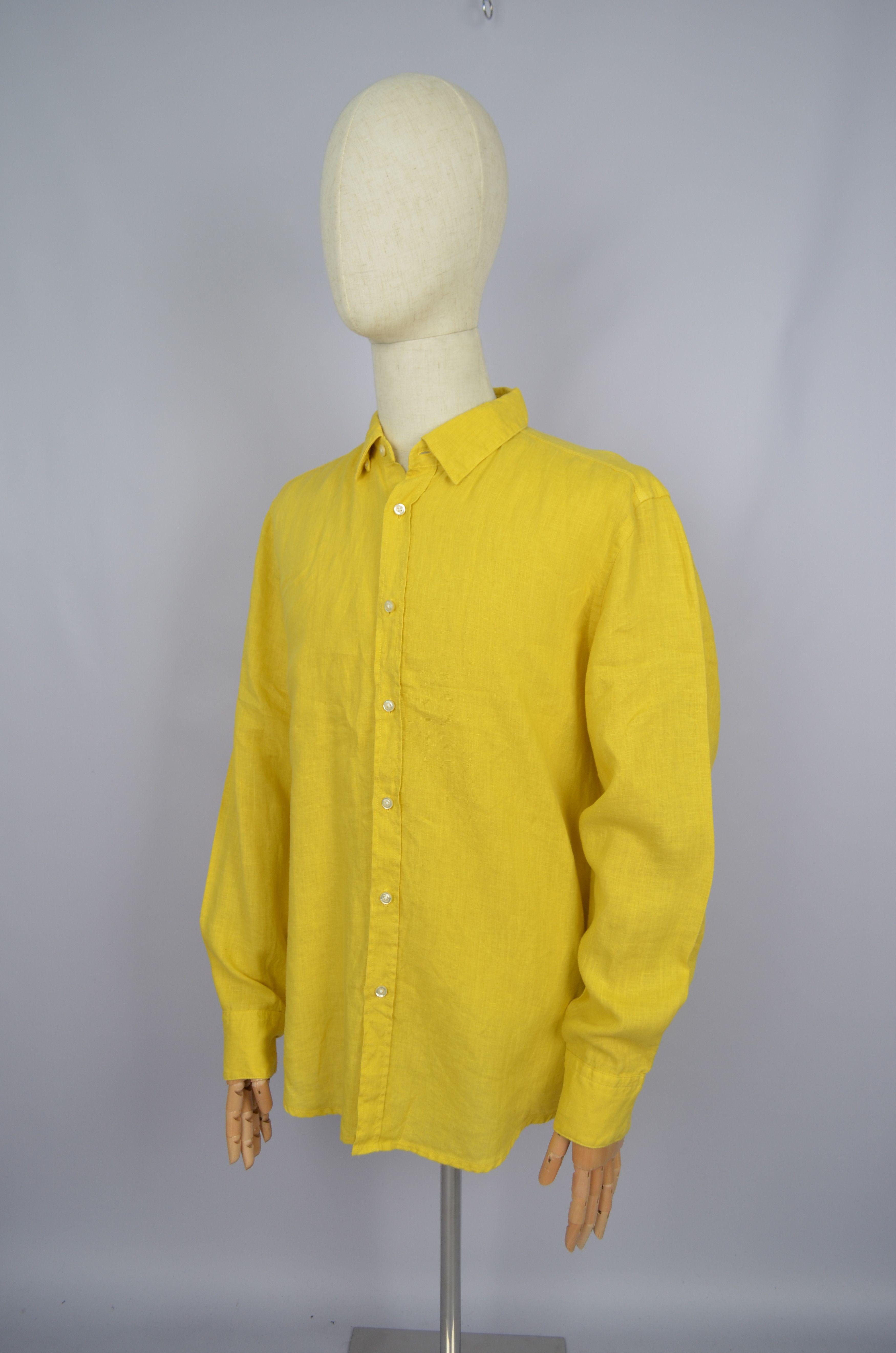 Hugo Boss Hugo Boss Yellow 100% Linen Regular Fit Relegant Shirt Sz XL Size US XL / EU 56 / 4 - 7 Thumbnail