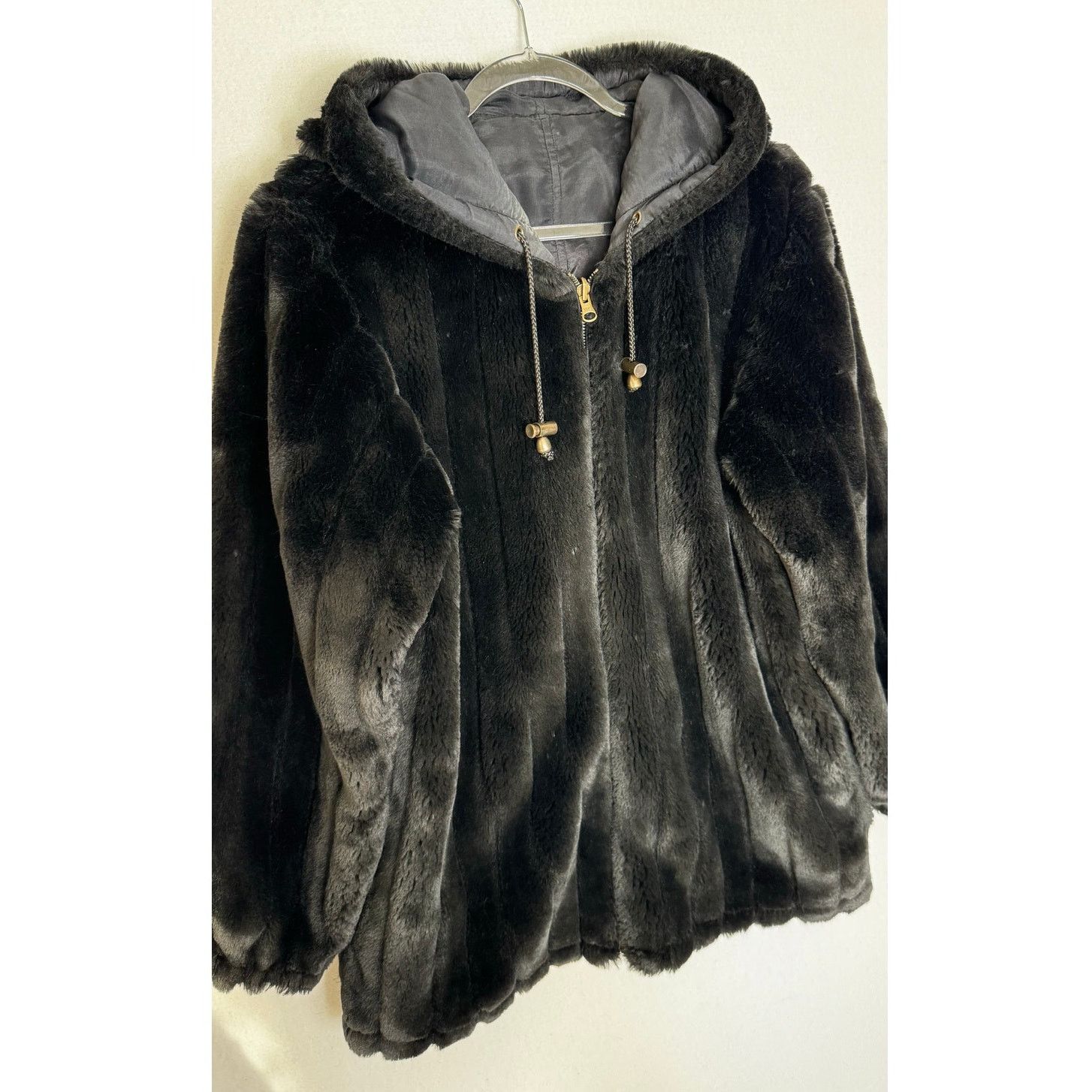 Vintage 1990s Komitor Reversible Silk Faux Fur Hooded Coat Medium Size M / US 6-8 / IT 42-44 - 16 Thumbnail