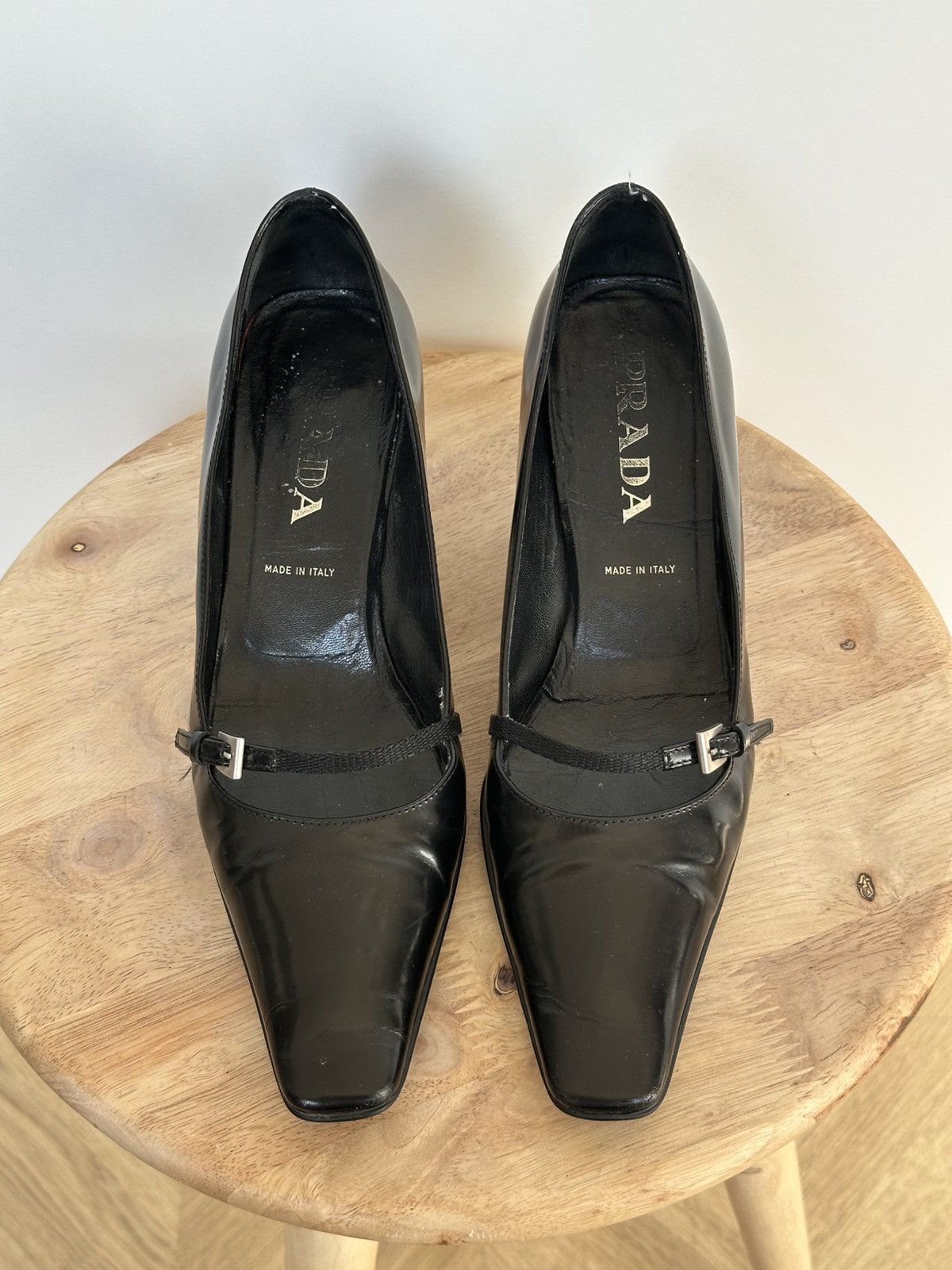 Prada Prada Black Leather Kitten Heel Pumps Mary Jane Buckle Size US 6 / IT 36 - 4 Thumbnail