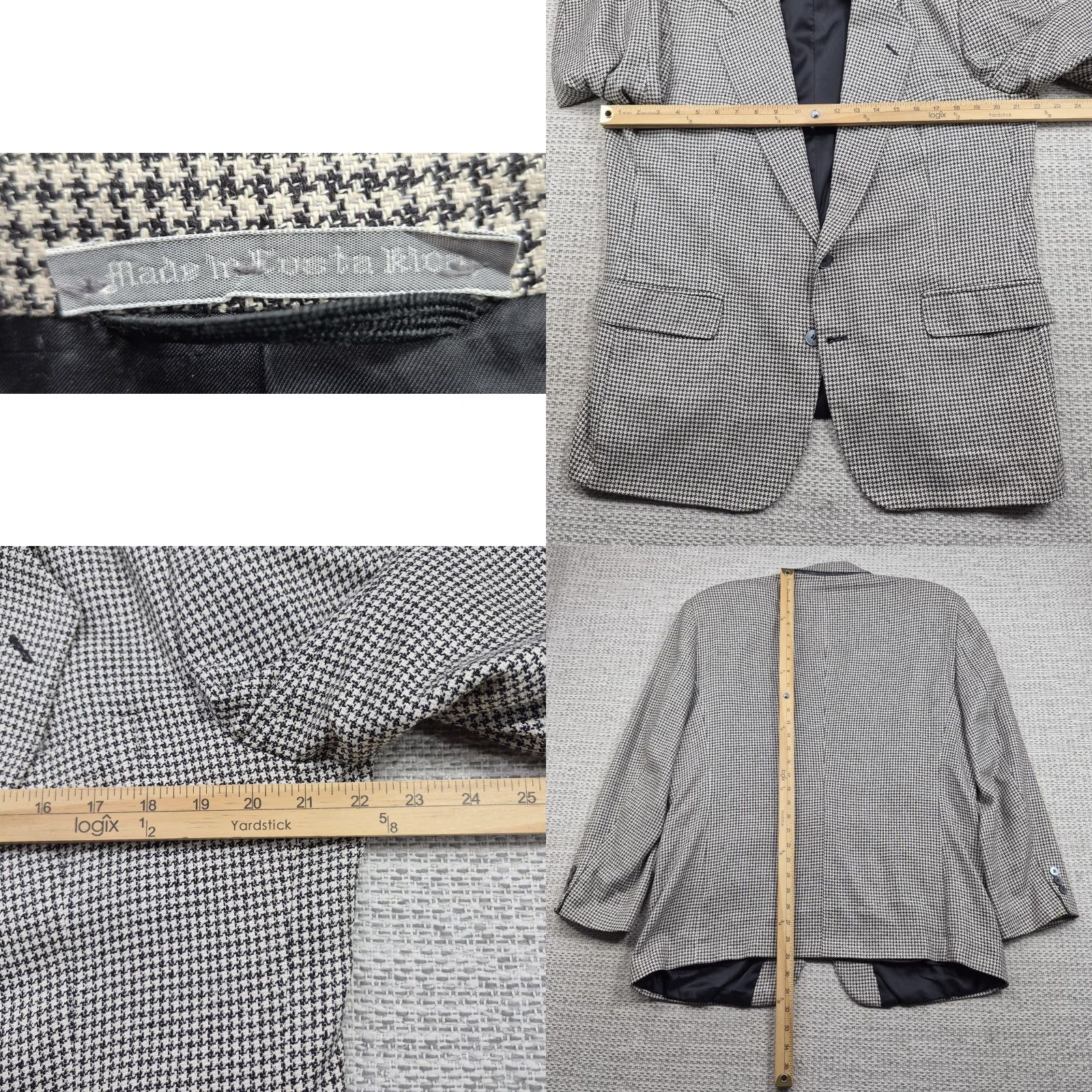 Oleg Cassini VINTAGE Oleg Cassini Blazer Mens 44R Gray Houndstooth Sport Coat 2 Button Jacket Size 44R - 9 Thumbnail