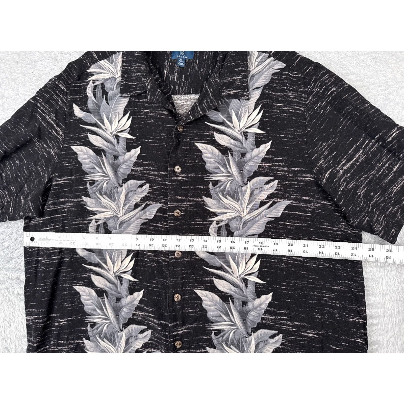 George George Shirt Men 2XL Black Floral Hawaiian Button-Up Rayon Casual Travel Size US XXL / EU 58 / 5 - 7 Thumbnail