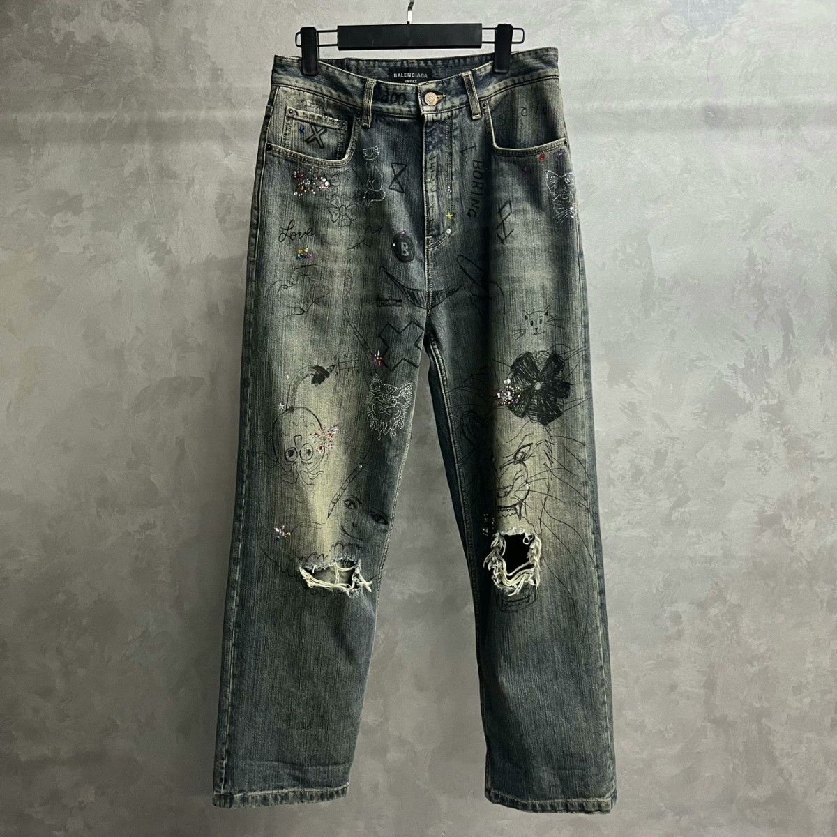Balenciaga Balenciaga Blue Graffiti Print Straight Jeans Size US 26 / EU 42 - 1 Thumbnail
